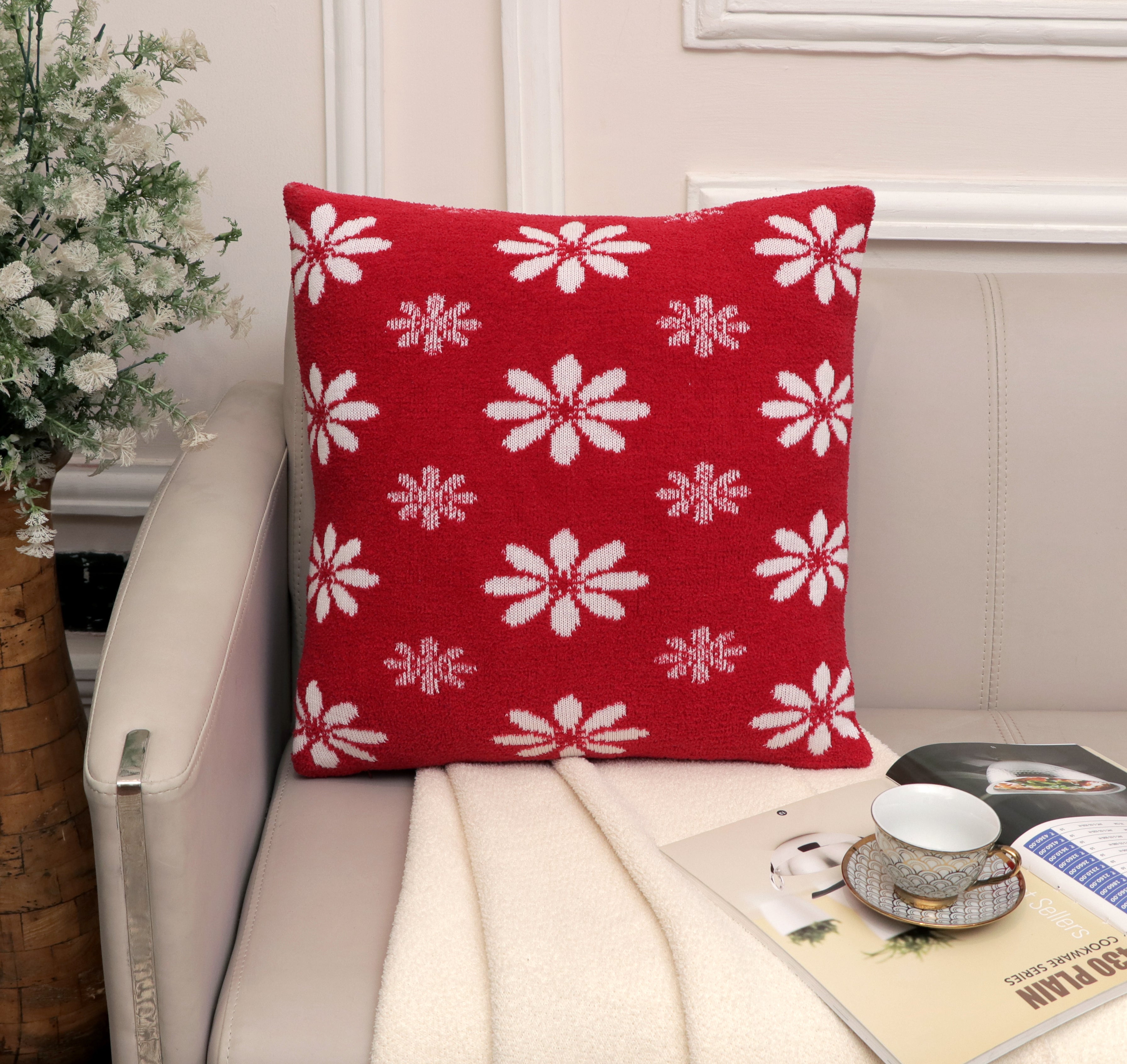Fifth Element Red Festive Floral Snow Cushion