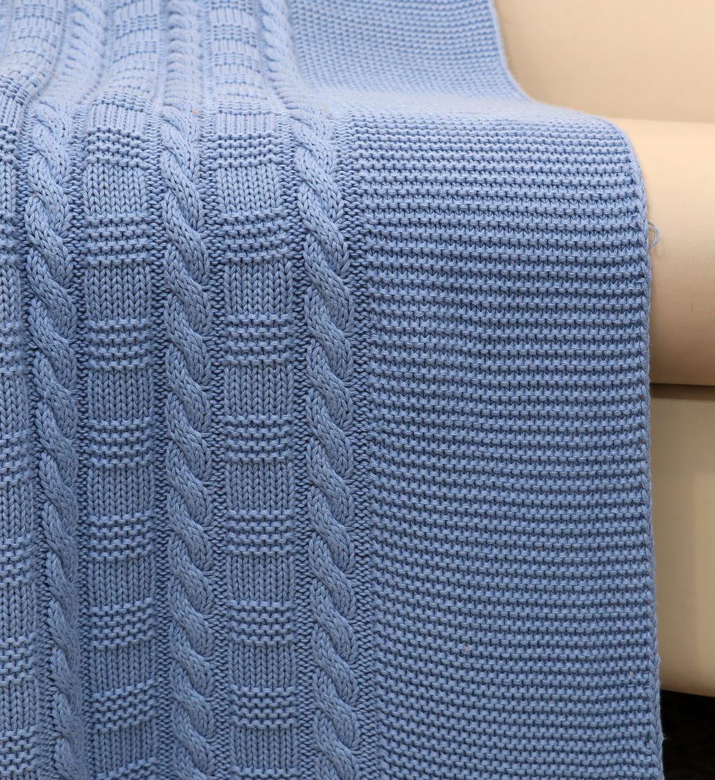 Fifth Element Cable Knitted Throw – Powder Blue