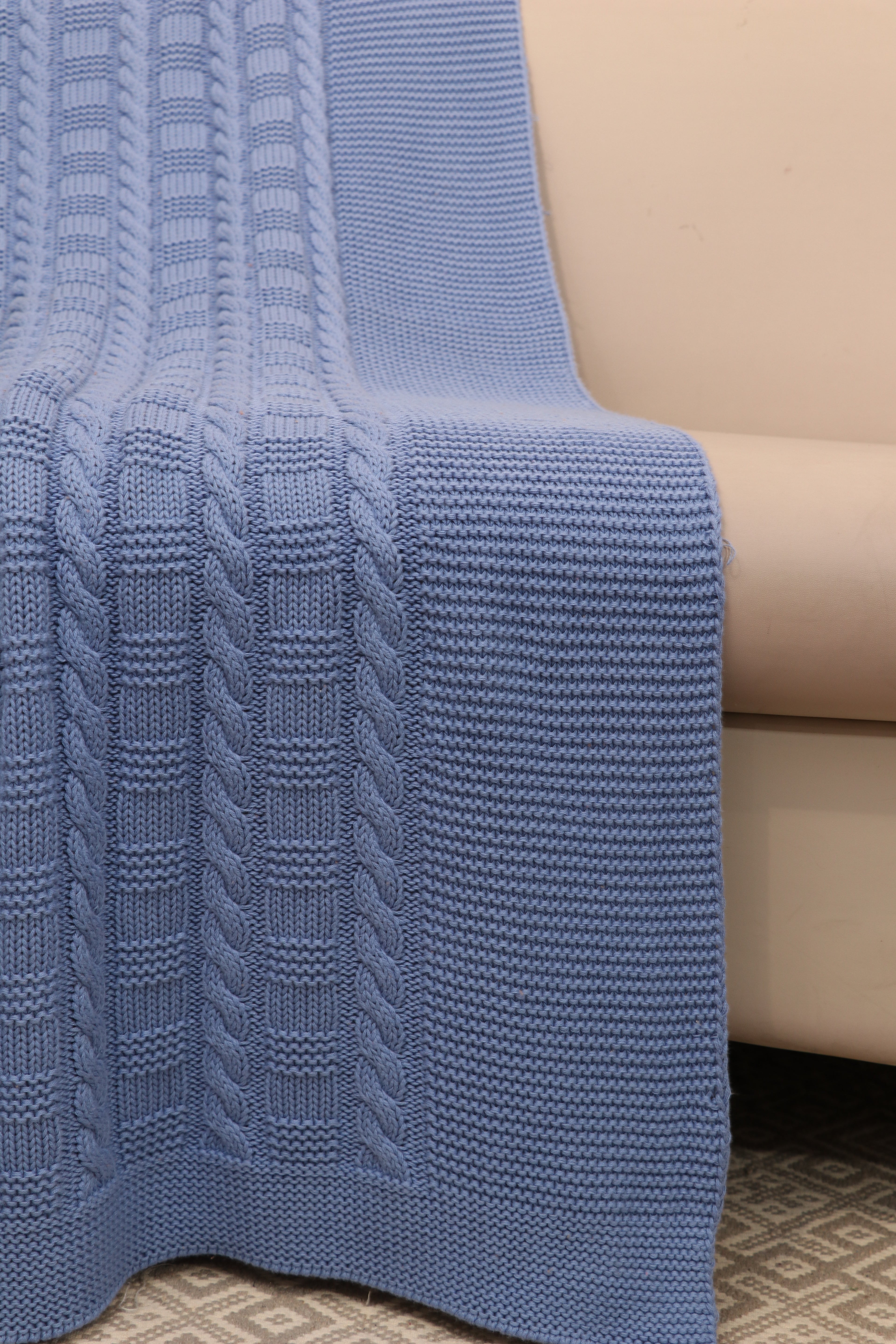 Fifth Element Cable Knitted Throw – Powder Blue