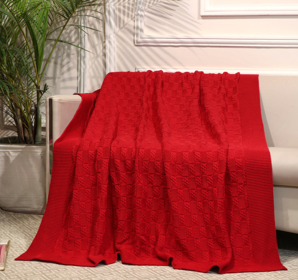 Fifth Element Textured Knitted Throw – Crimson Red