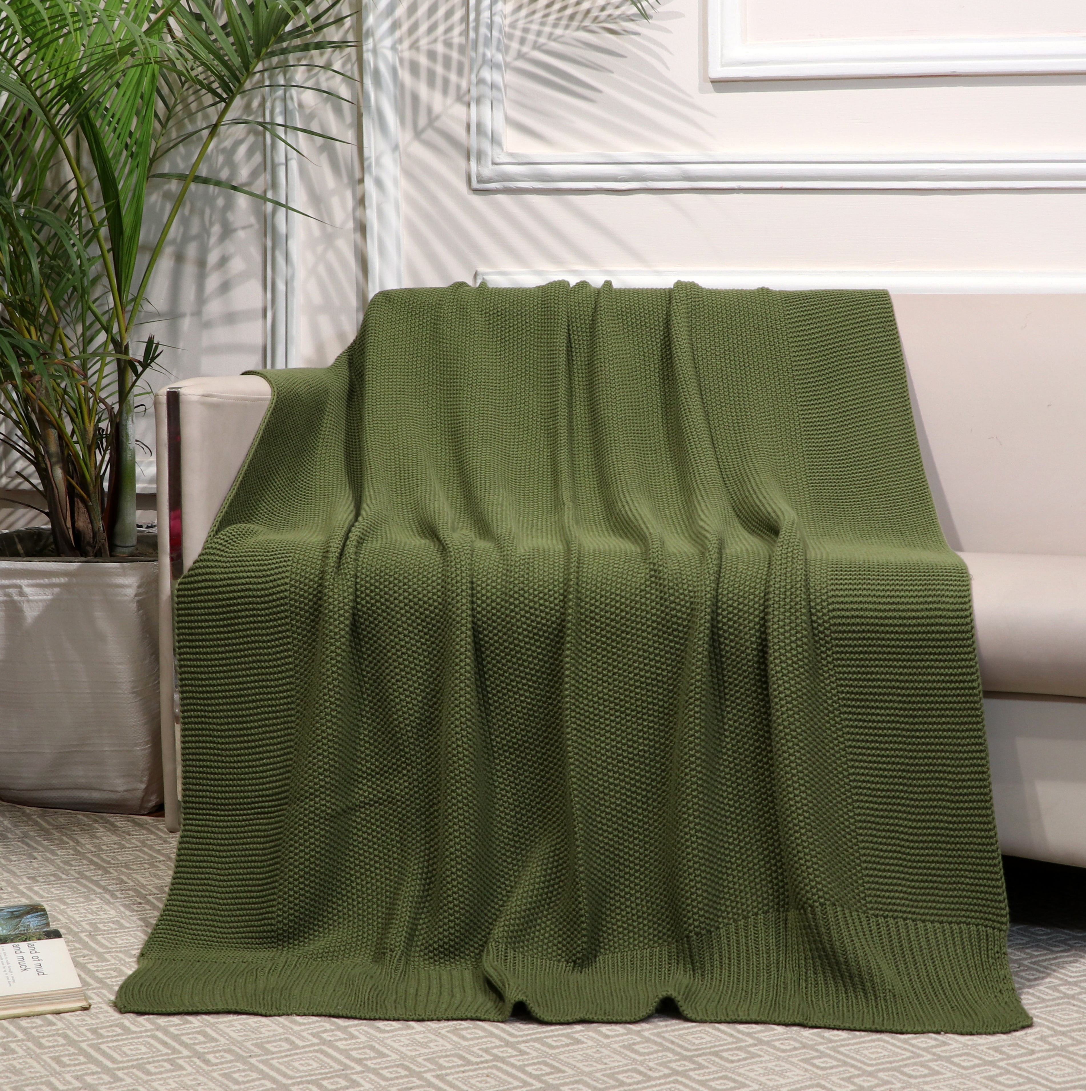 Fifth Element Knitted Throw – Olive Green