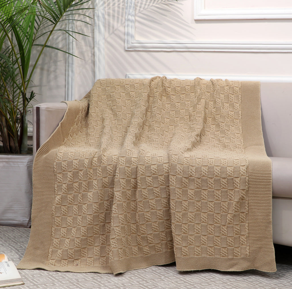 Fifth Element Textured Knitted Throw – Beige