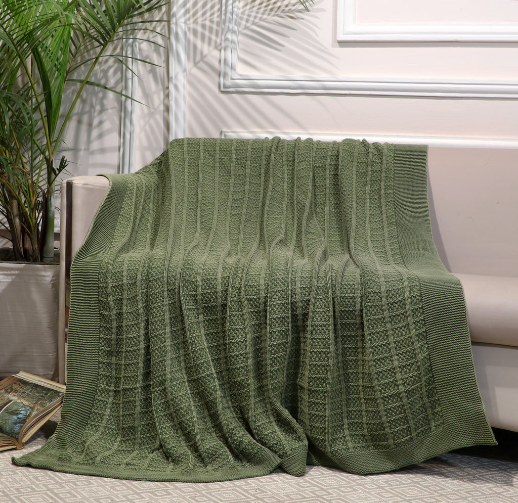 Fifth Element Olive Textured Grid-Knit Throw