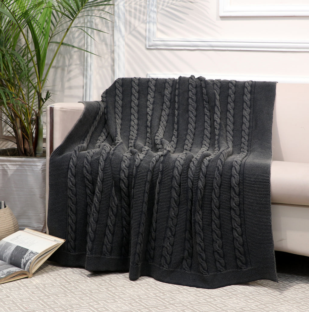 Fifth Element Charcoal Cable-Knit Cozy Throw