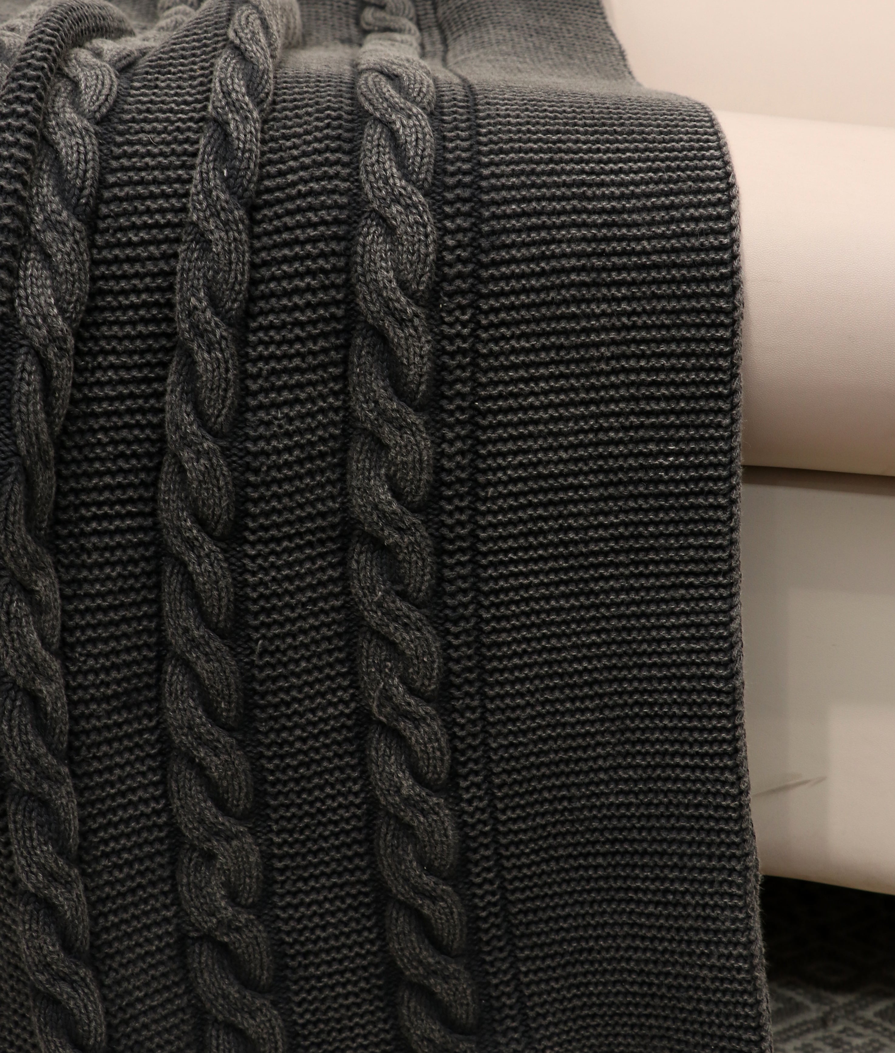 Fifth Element Charcoal Cable-Knit Cozy Throw