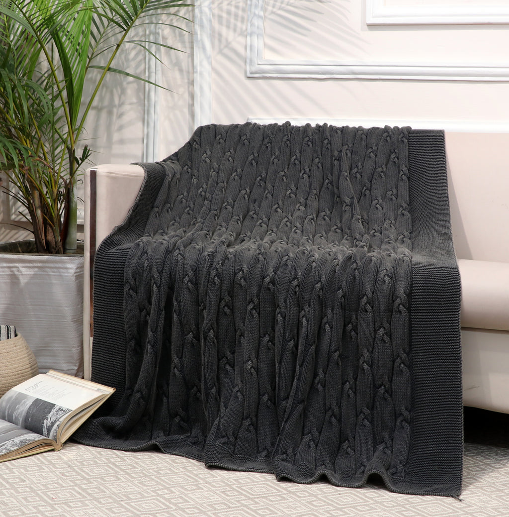 Fifth Element Charcoal Luxe Knot-Knit Throw