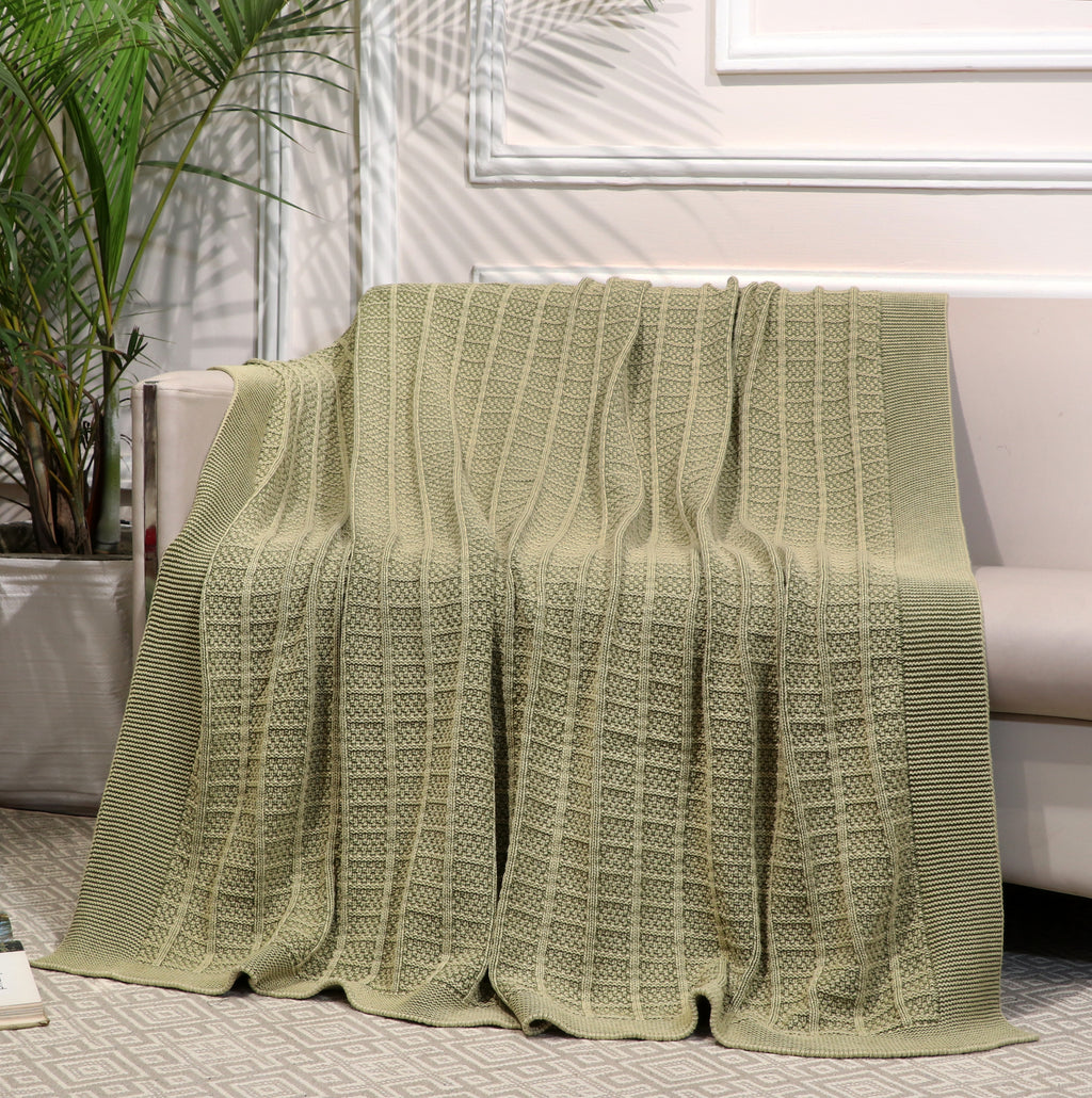 Fifth Element Sage Textured Grid-Knit Throw