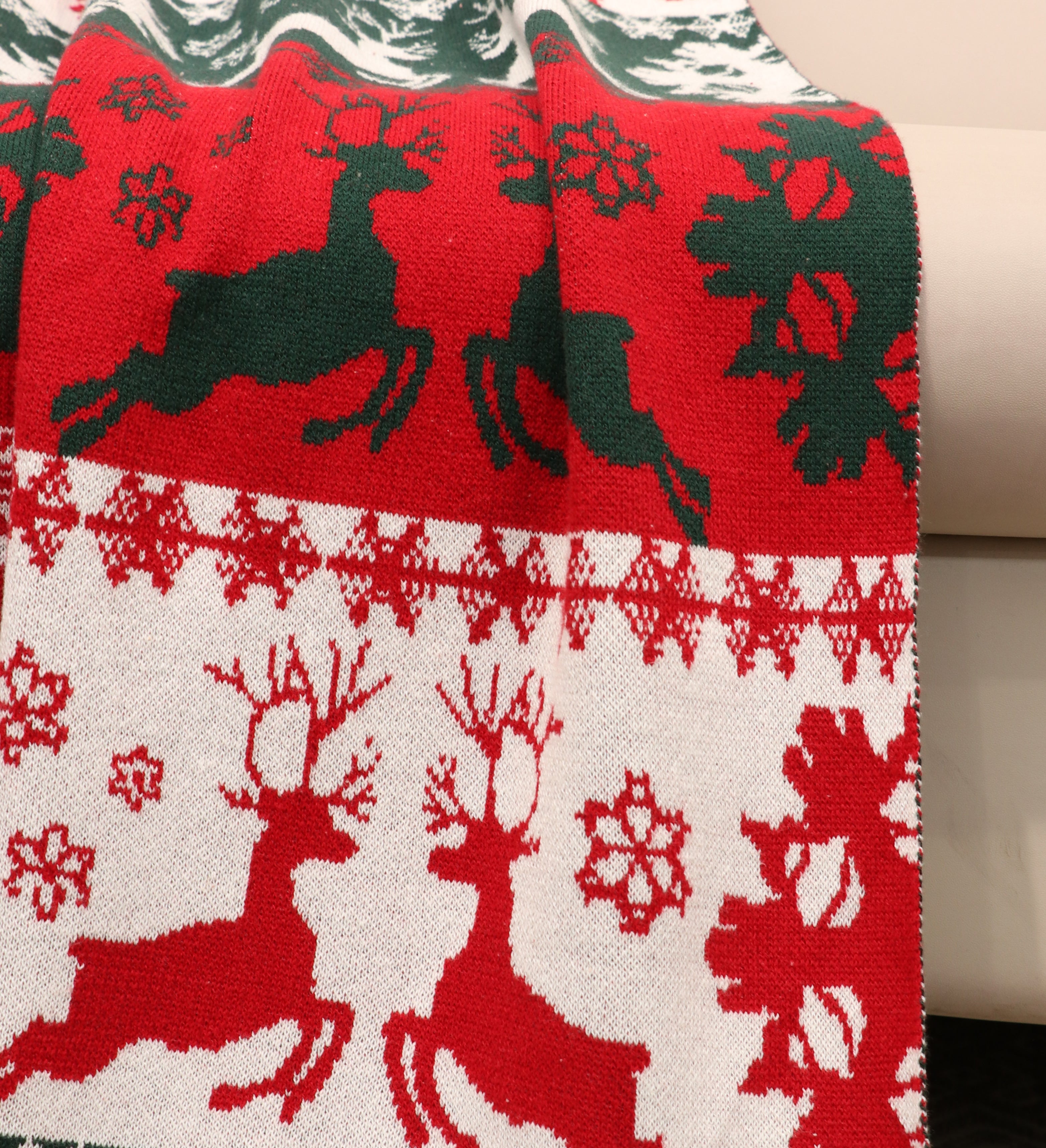 Fifth Element Festive Reindeer Holiday Knit Throw