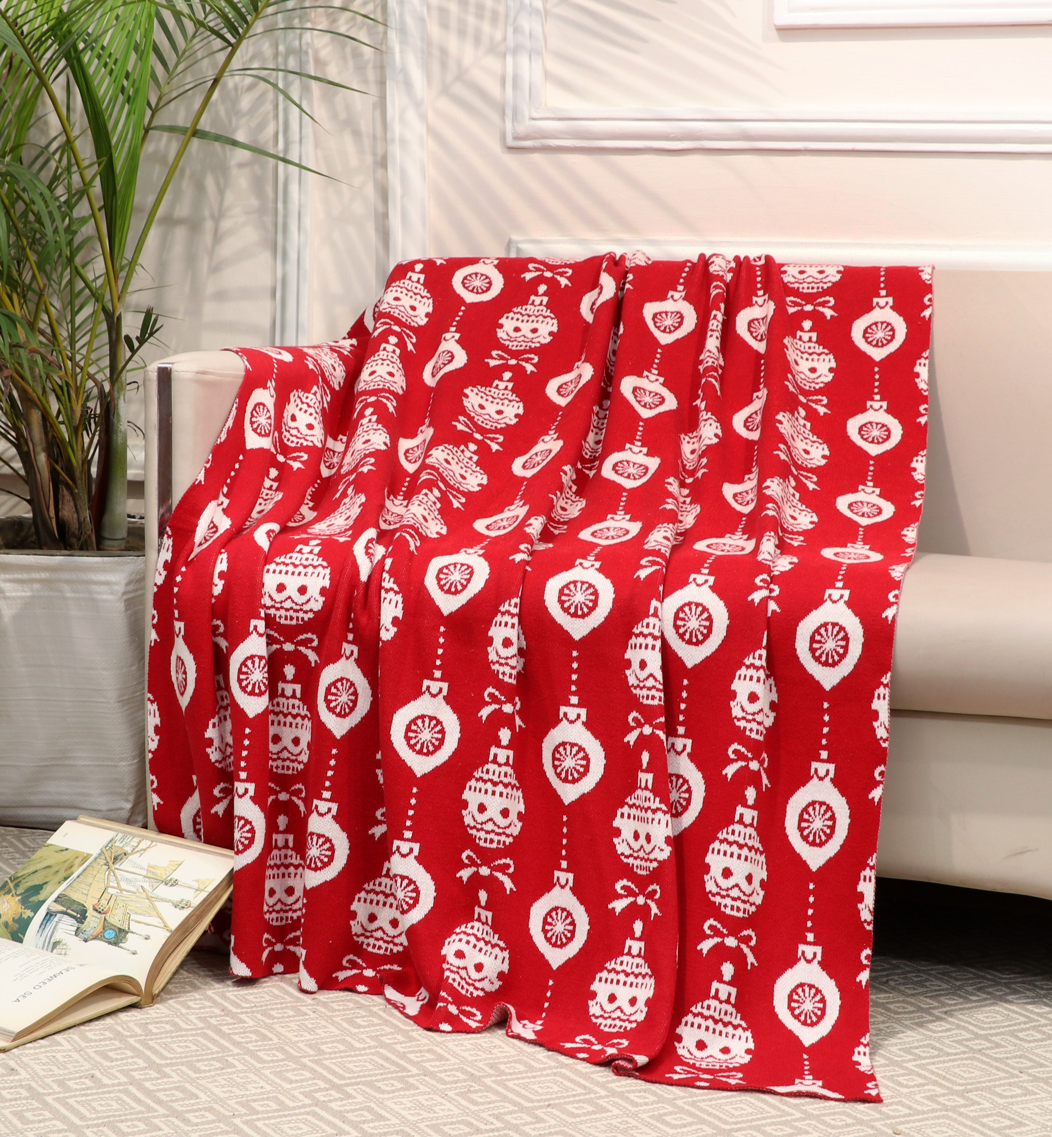Fifth Element Classic Red Ornament Christmas Knit Throw