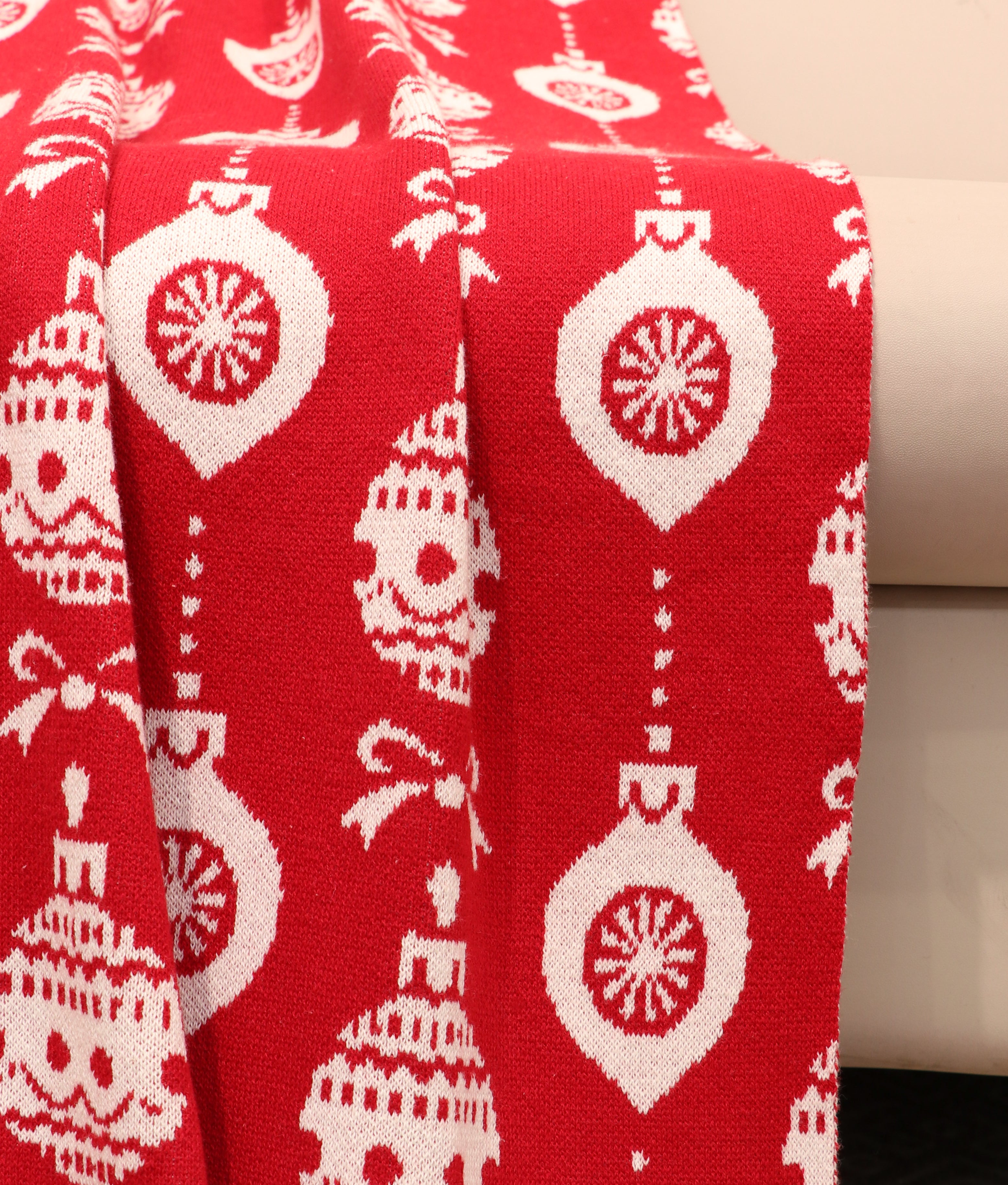 Fifth Element Classic Red Ornament Christmas Knit Throw