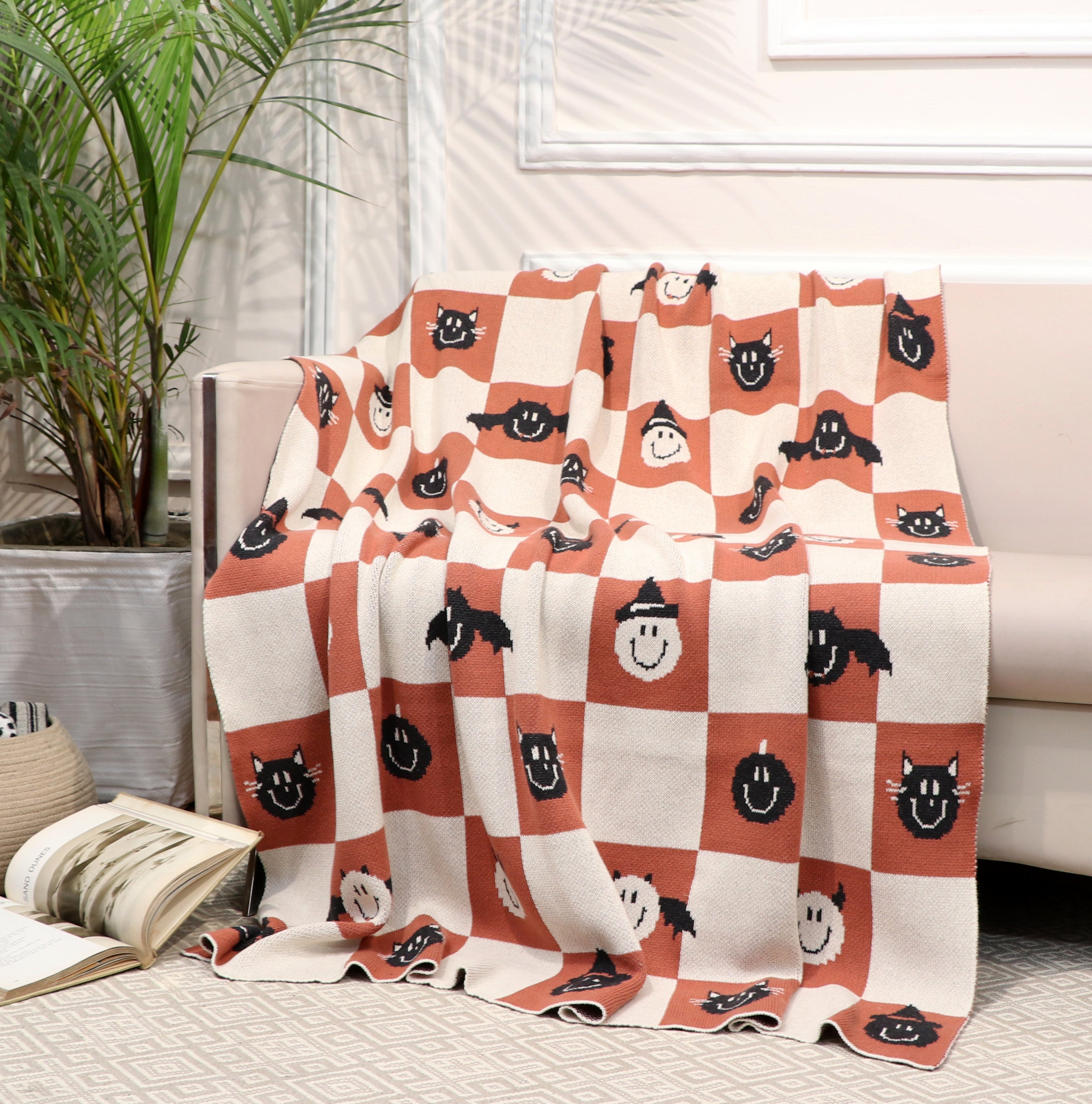 Fifth Element Happy Haunt Checkered Knit Throw