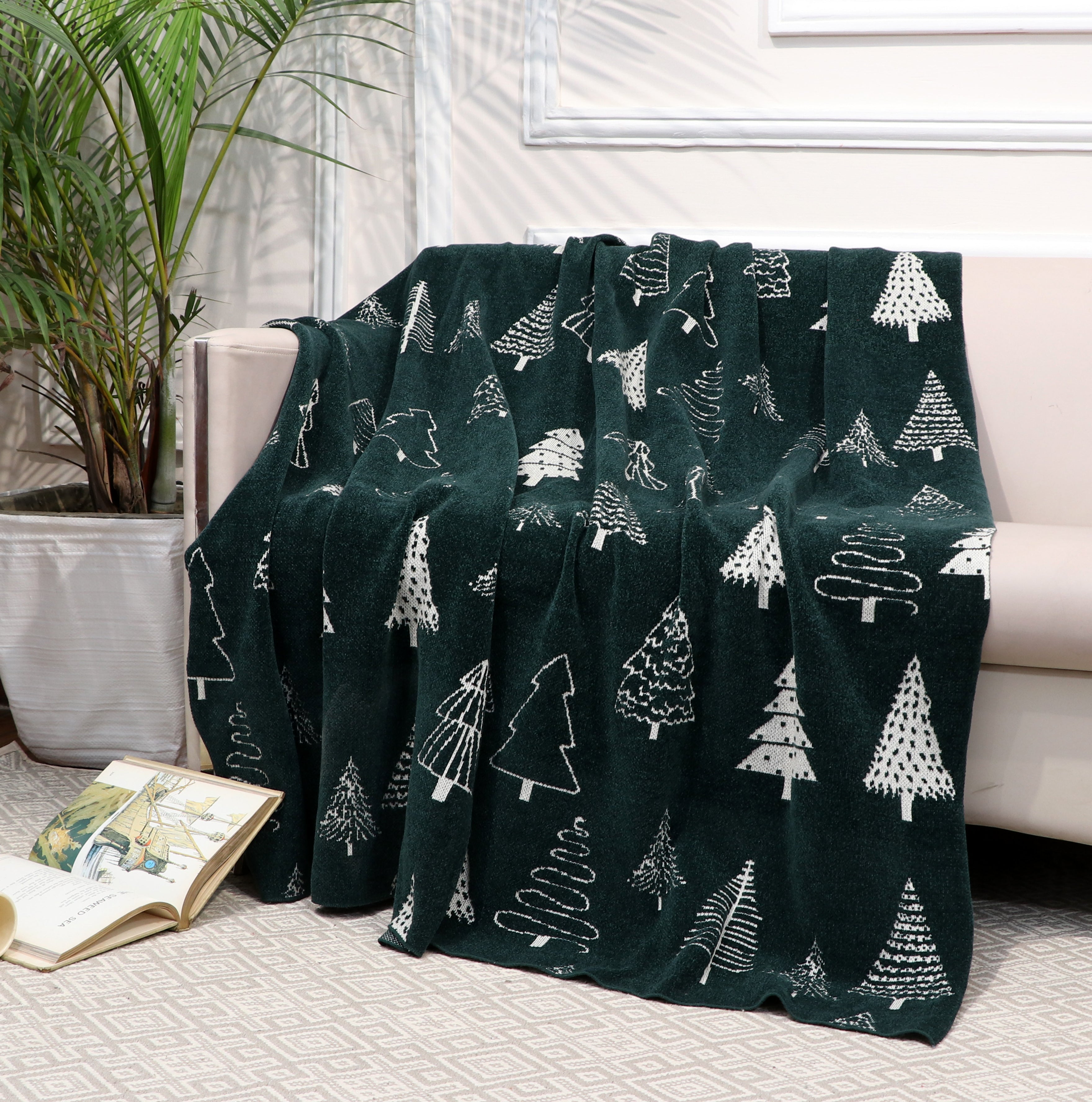 Fifth Elementn Evergreen Forest Christmas Knit Throw
