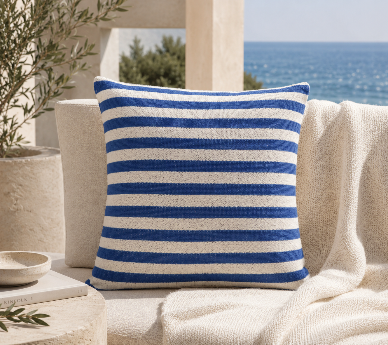 Navy Classic Striped Knitted Cushion
