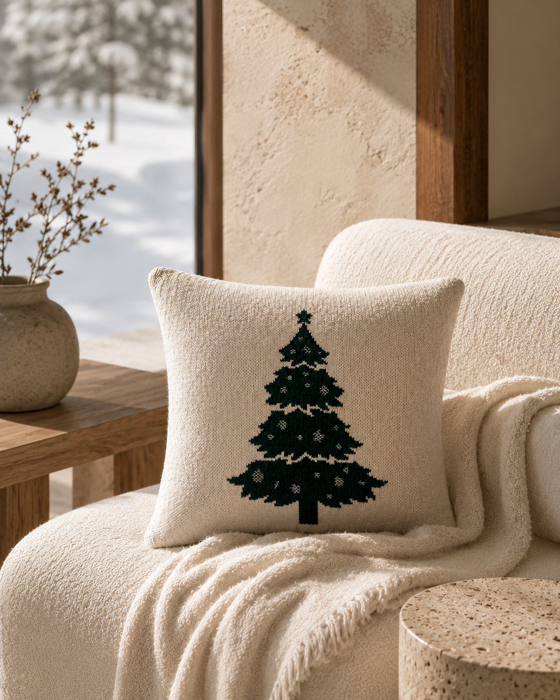 Christmas Tree Knitted Cushion