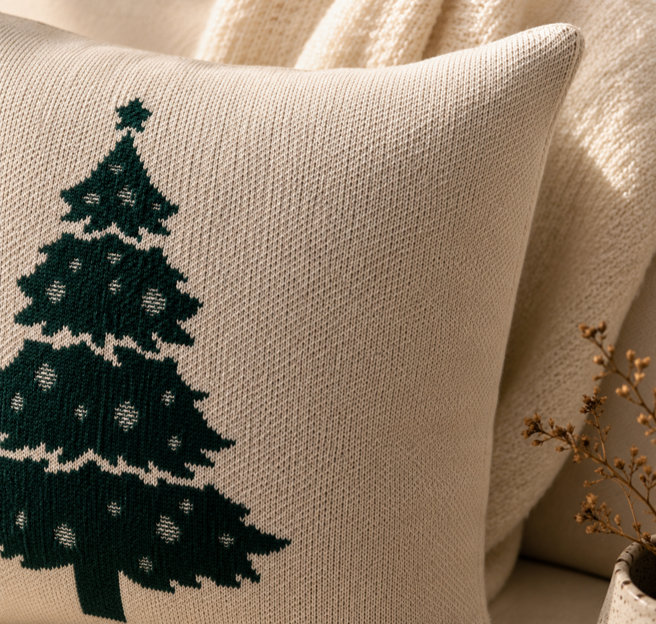 Christmas Tree Knitted Cushion