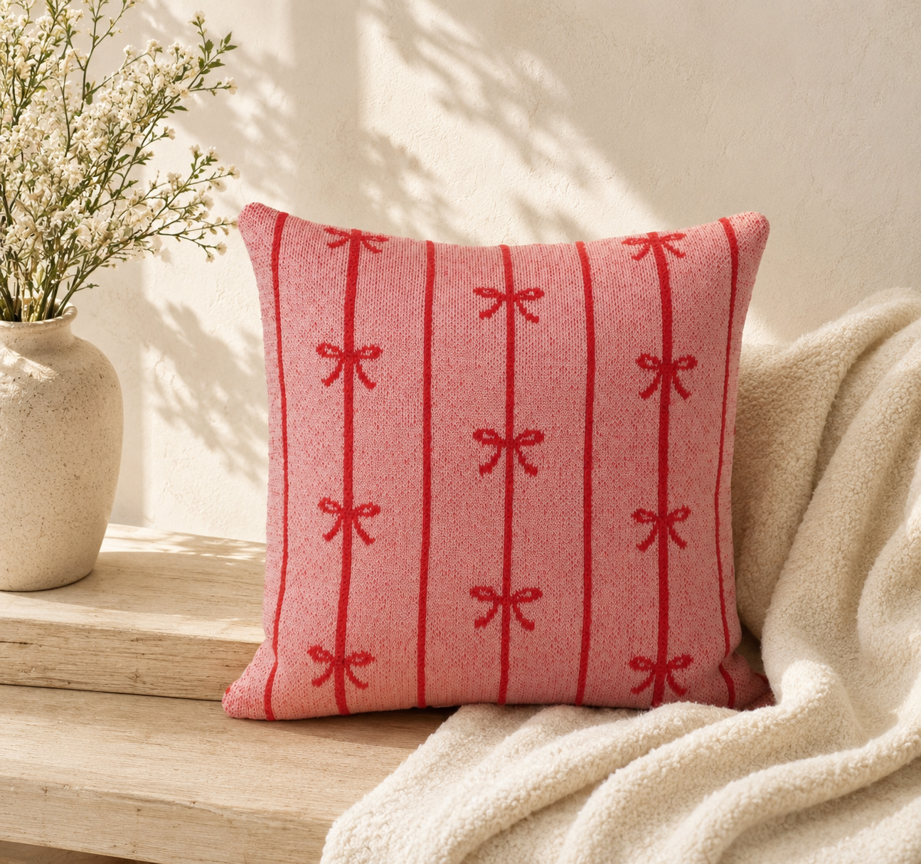 Pink & Red Bow-Pattern Cushion