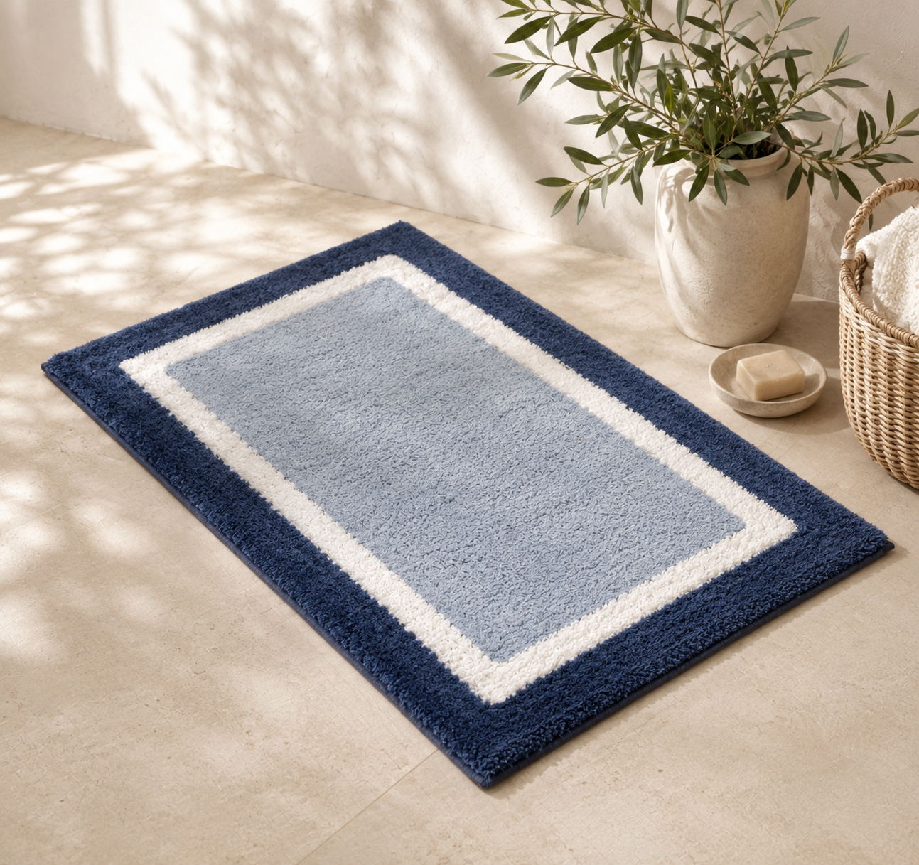 Classic Blue Border Bath Mat