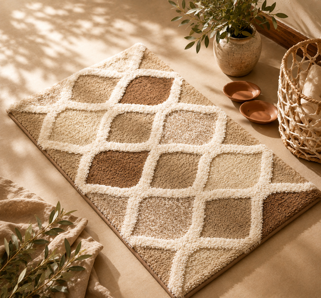 Plush Geometric Bath Mat