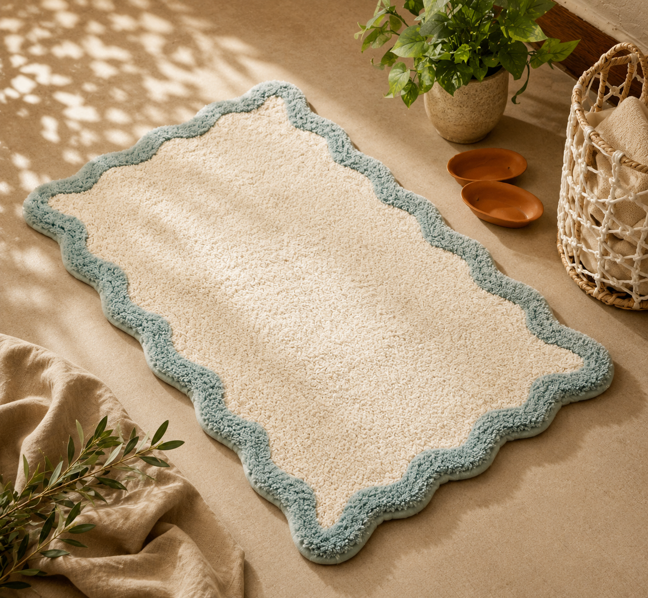 Aqua Scallop Edge Bath Mat