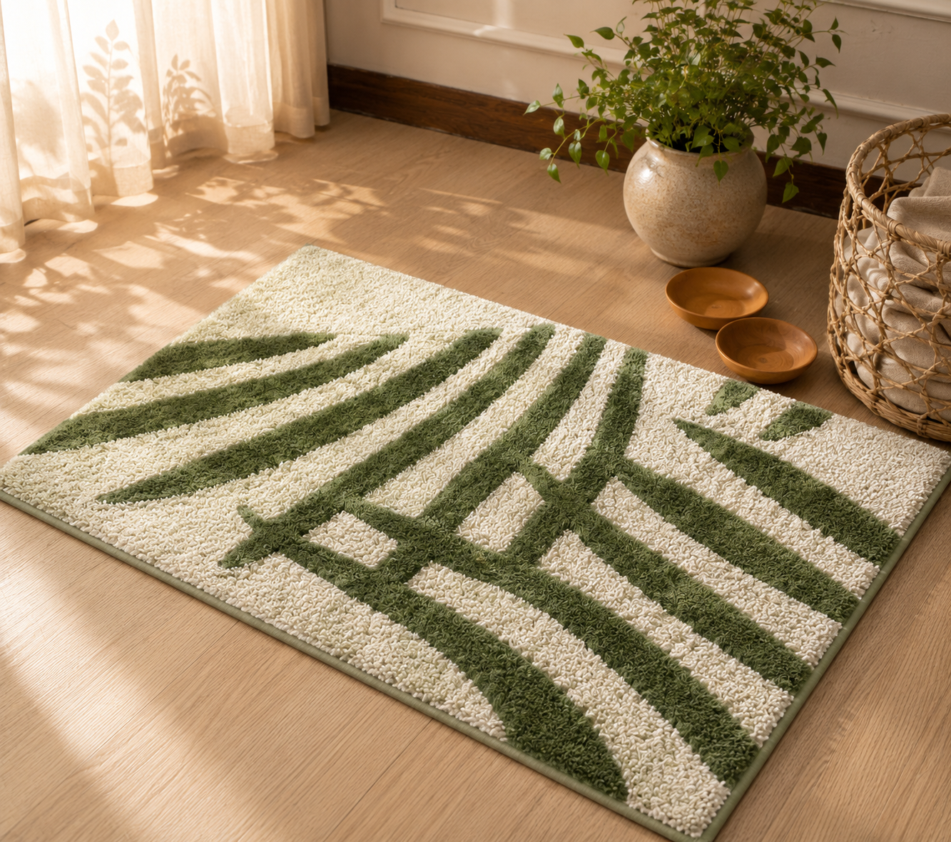 Tropical Leaf Pattern Bath Mat