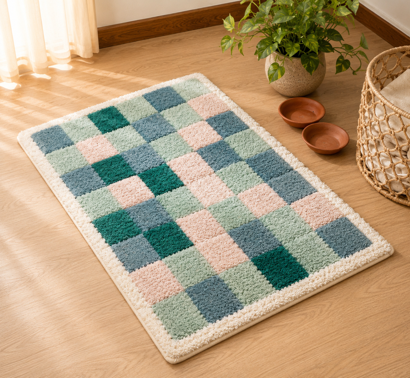 Pastel Checkered Comfort Bath Mat