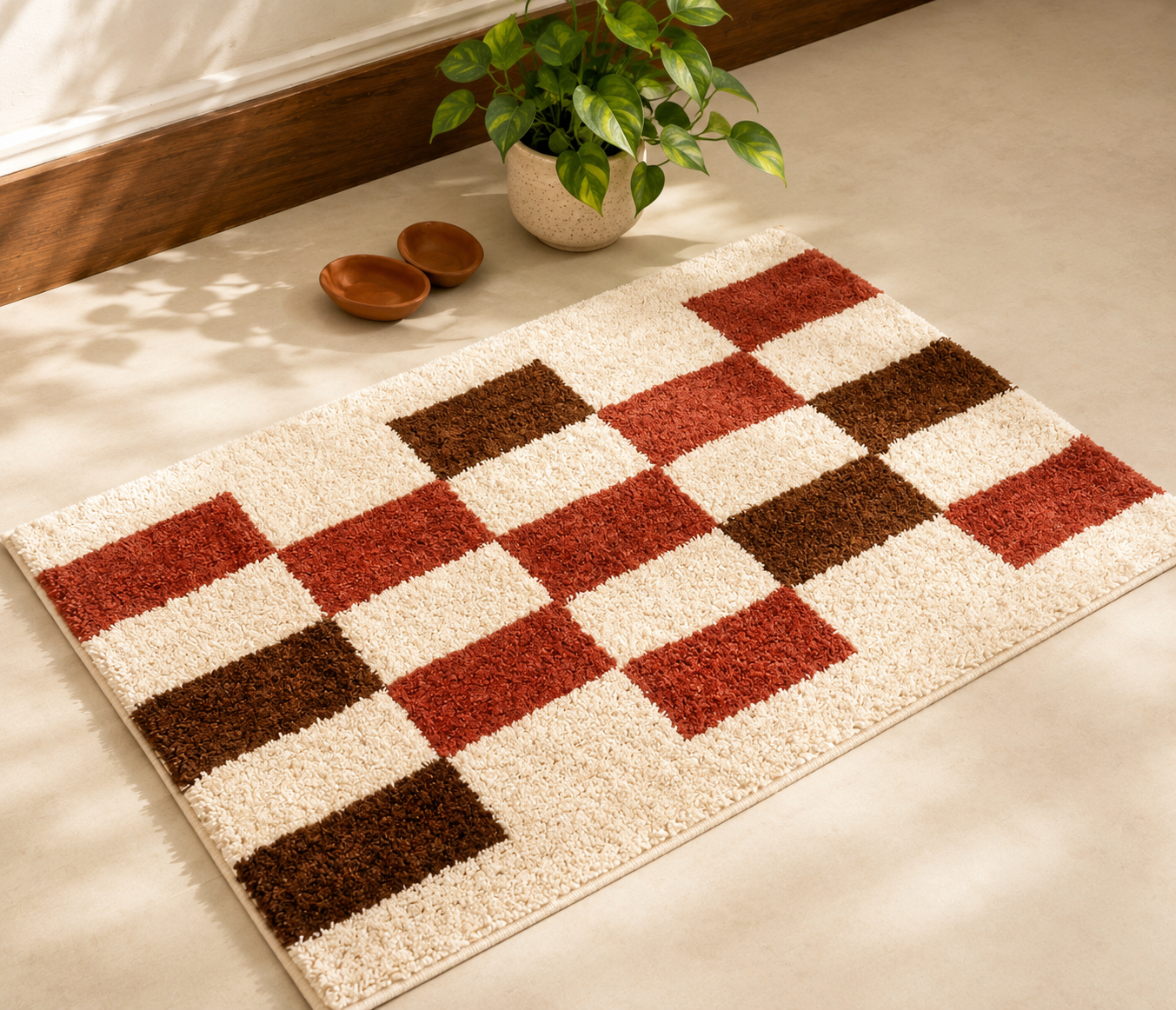 Rust & Brown Checkered Bath Mat