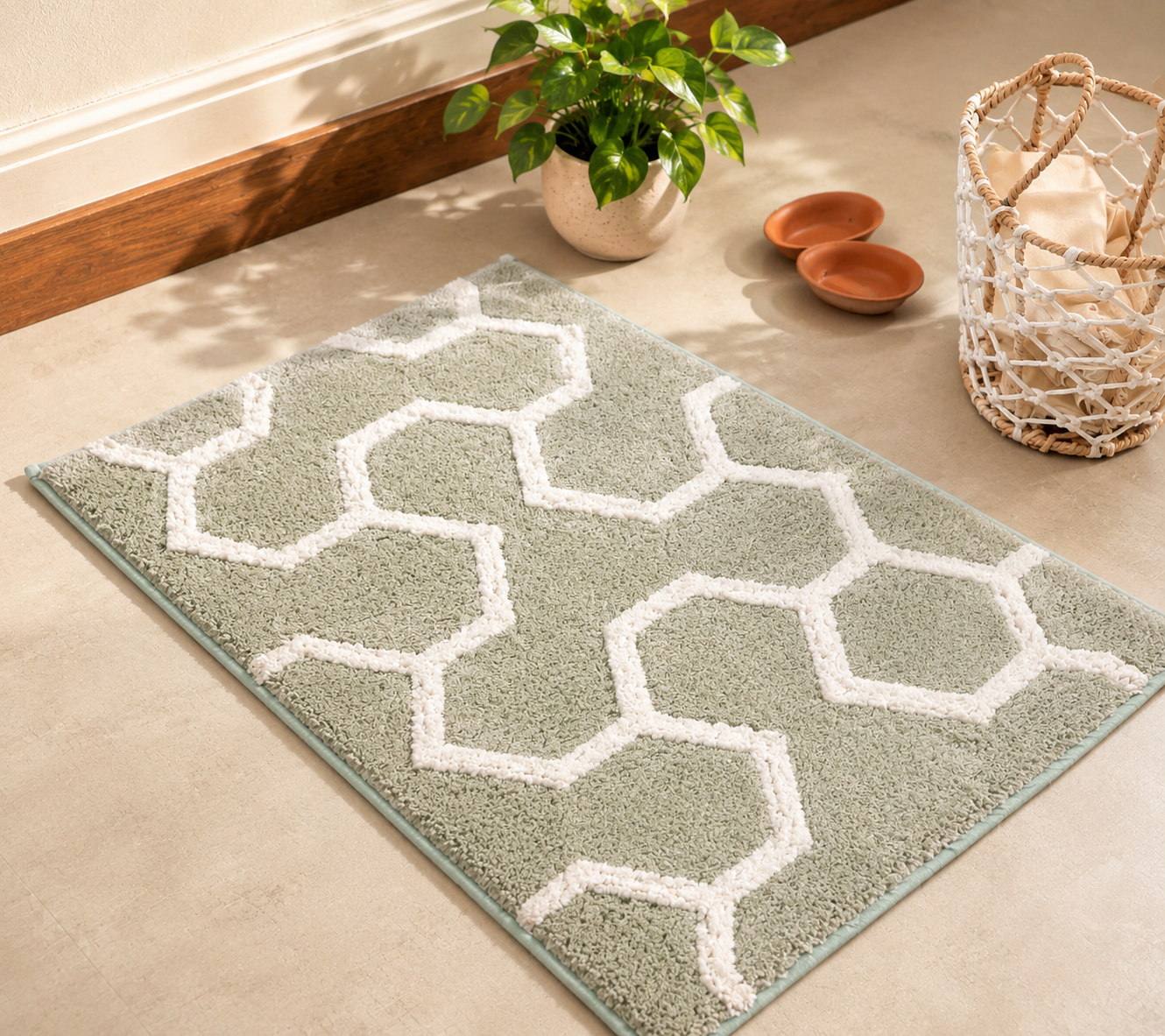 Sage Honeycomb Bath Mat