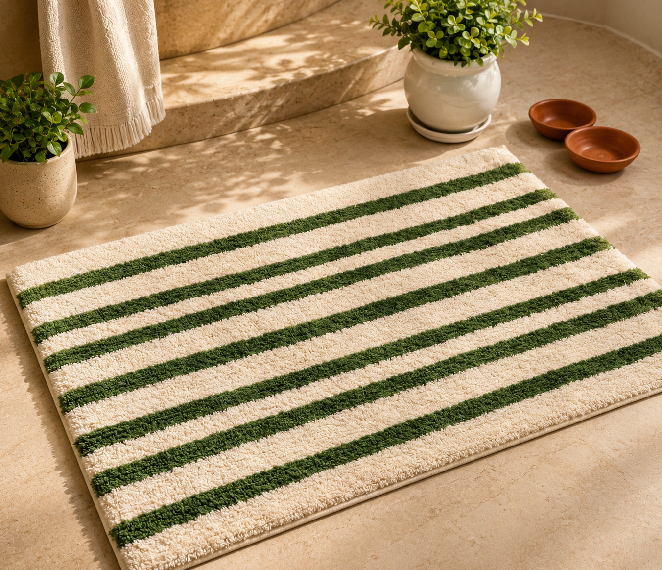 Classic Green Striped Bath Mat