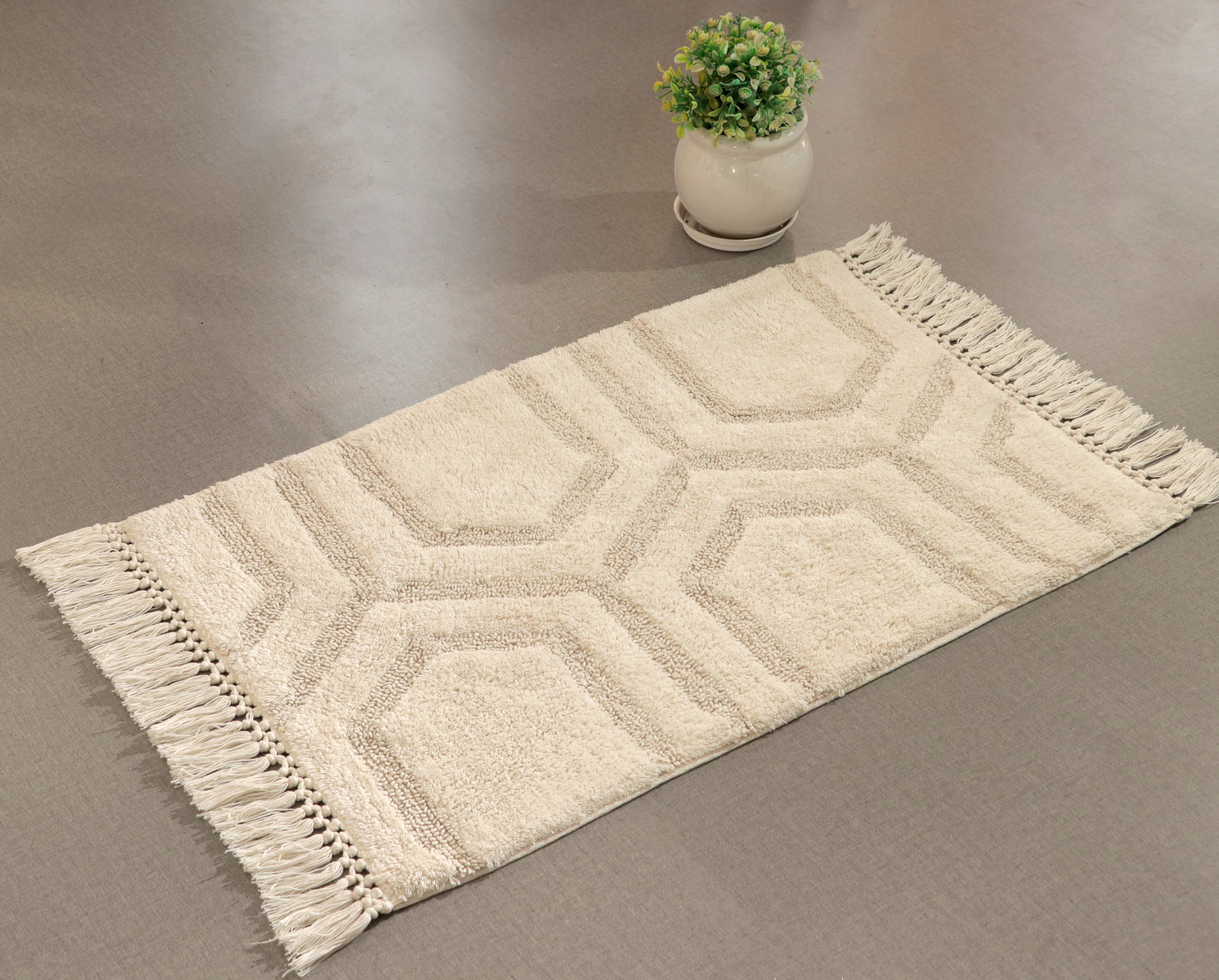 Geometric Textured Cotton Bath Mat