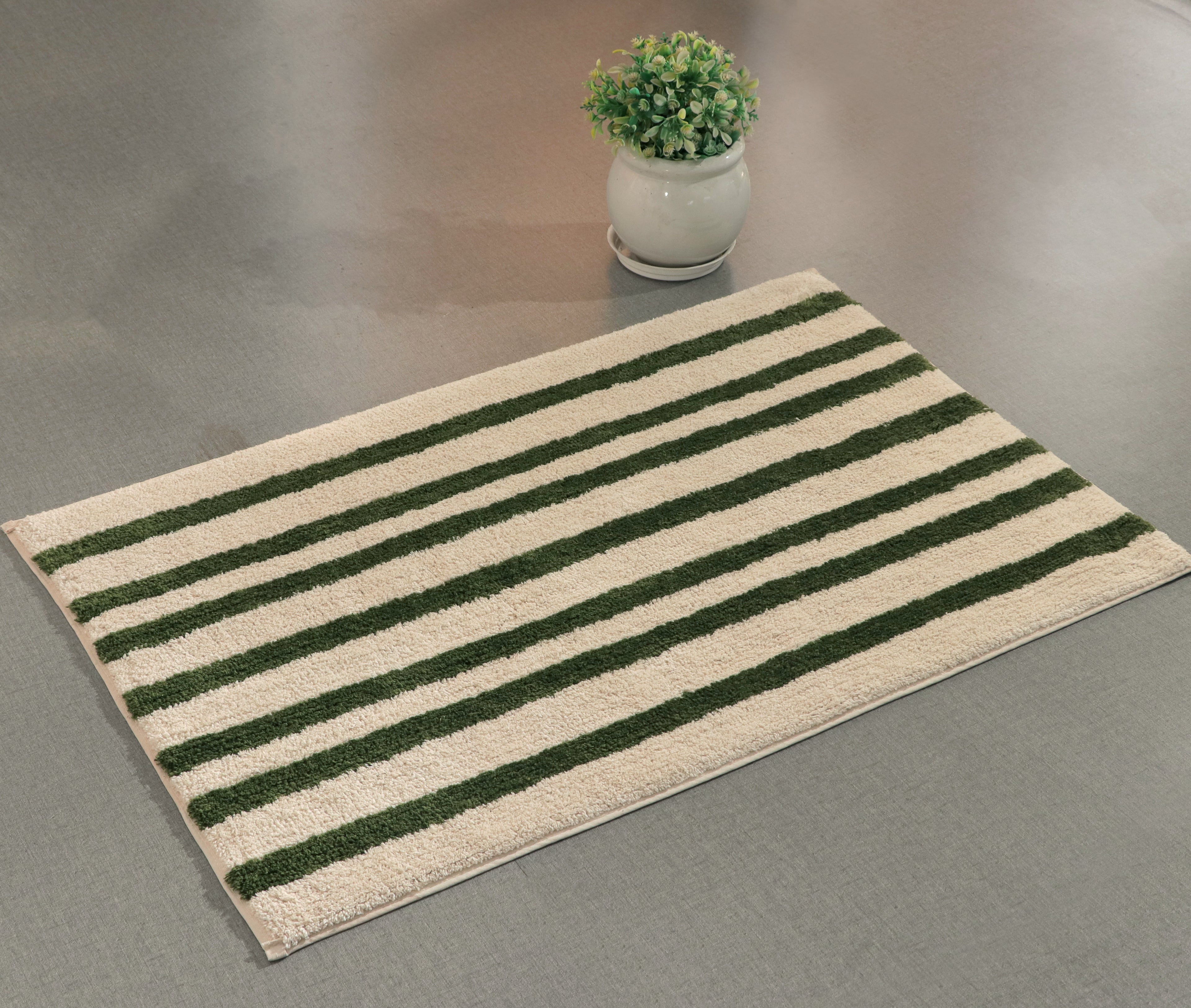 Fifth Element Classic Green Striped Bath Mat