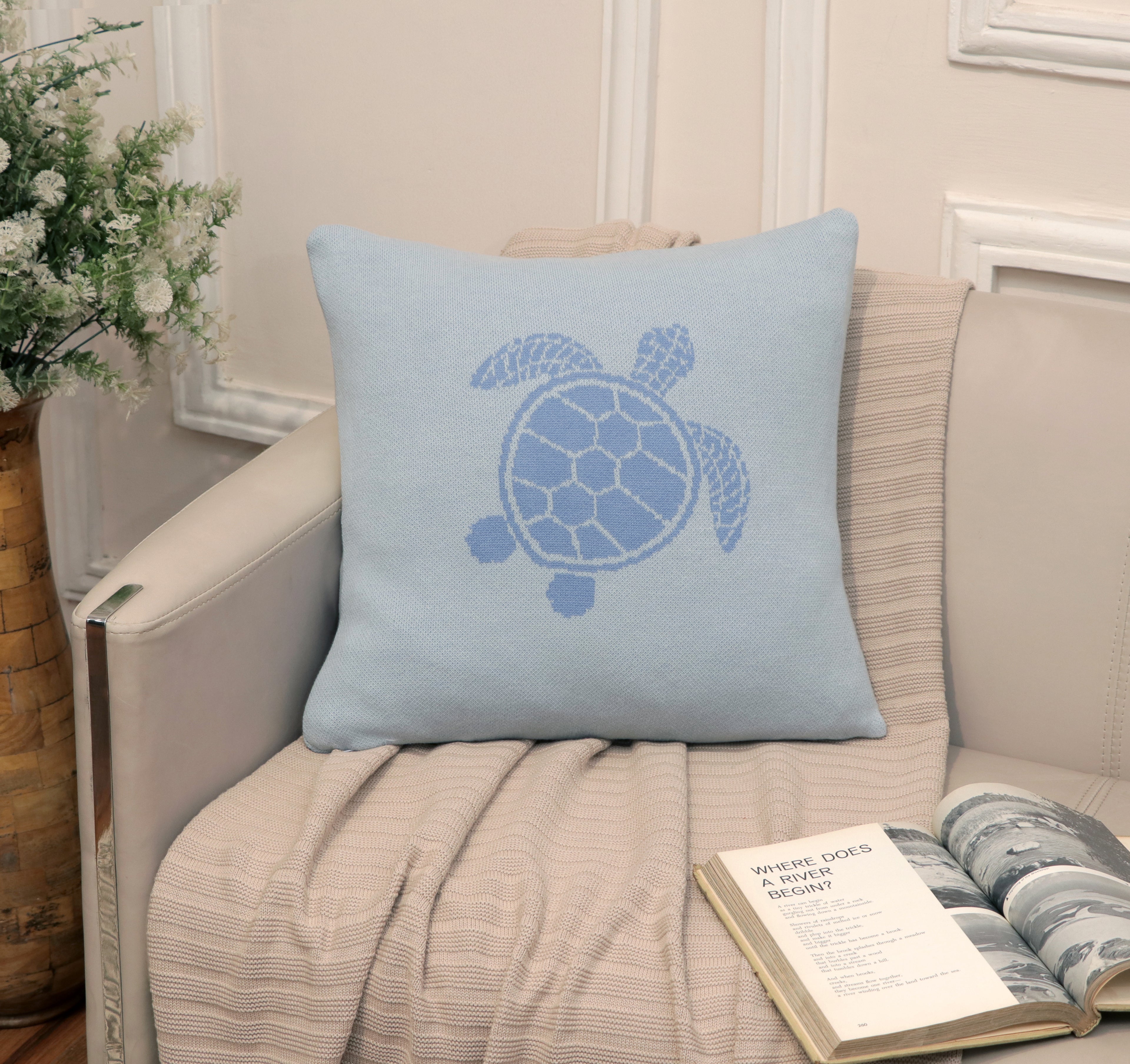 Fifth Element Sky Blue Turtle Knitted Cushion