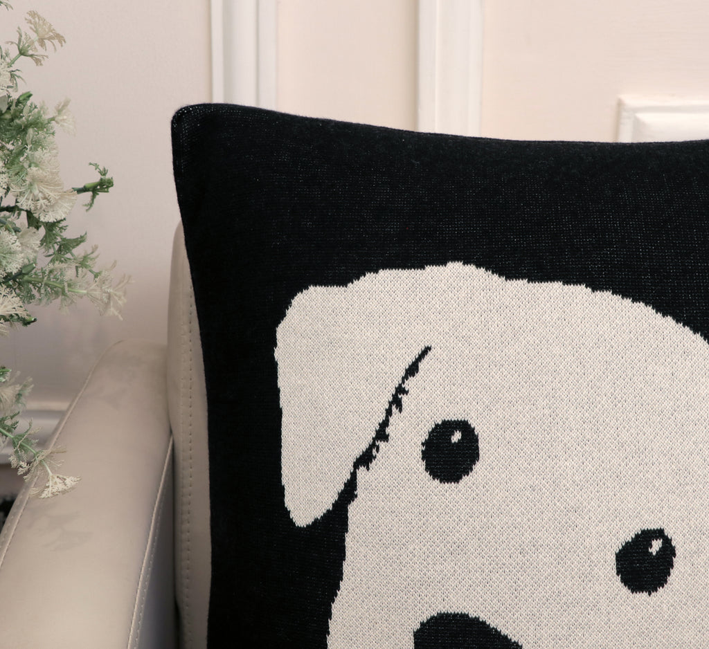 Fifth Element Monochrome Dog Knitted Cushion