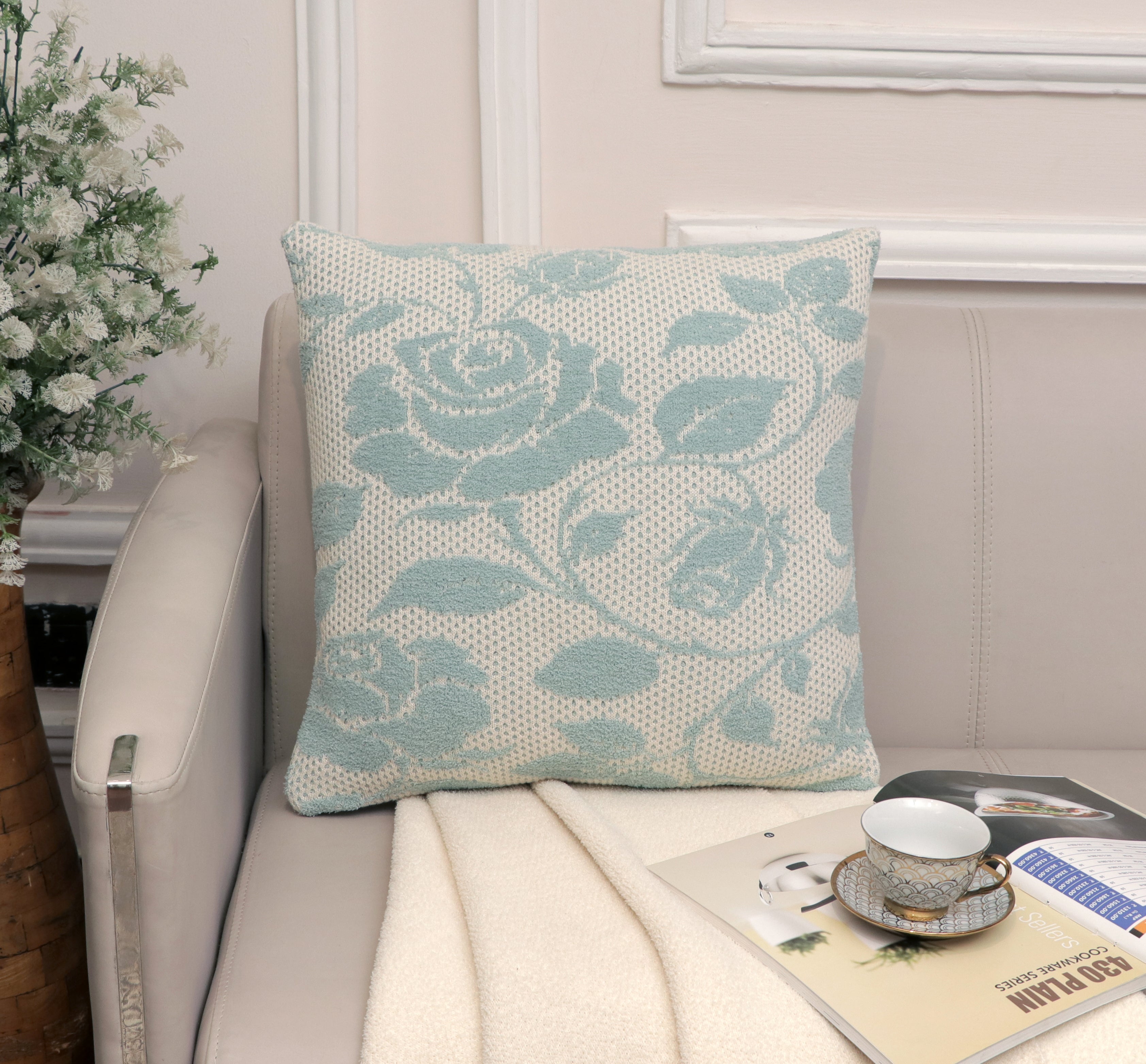 Fifth Element Aqua Floral Textured Cushion