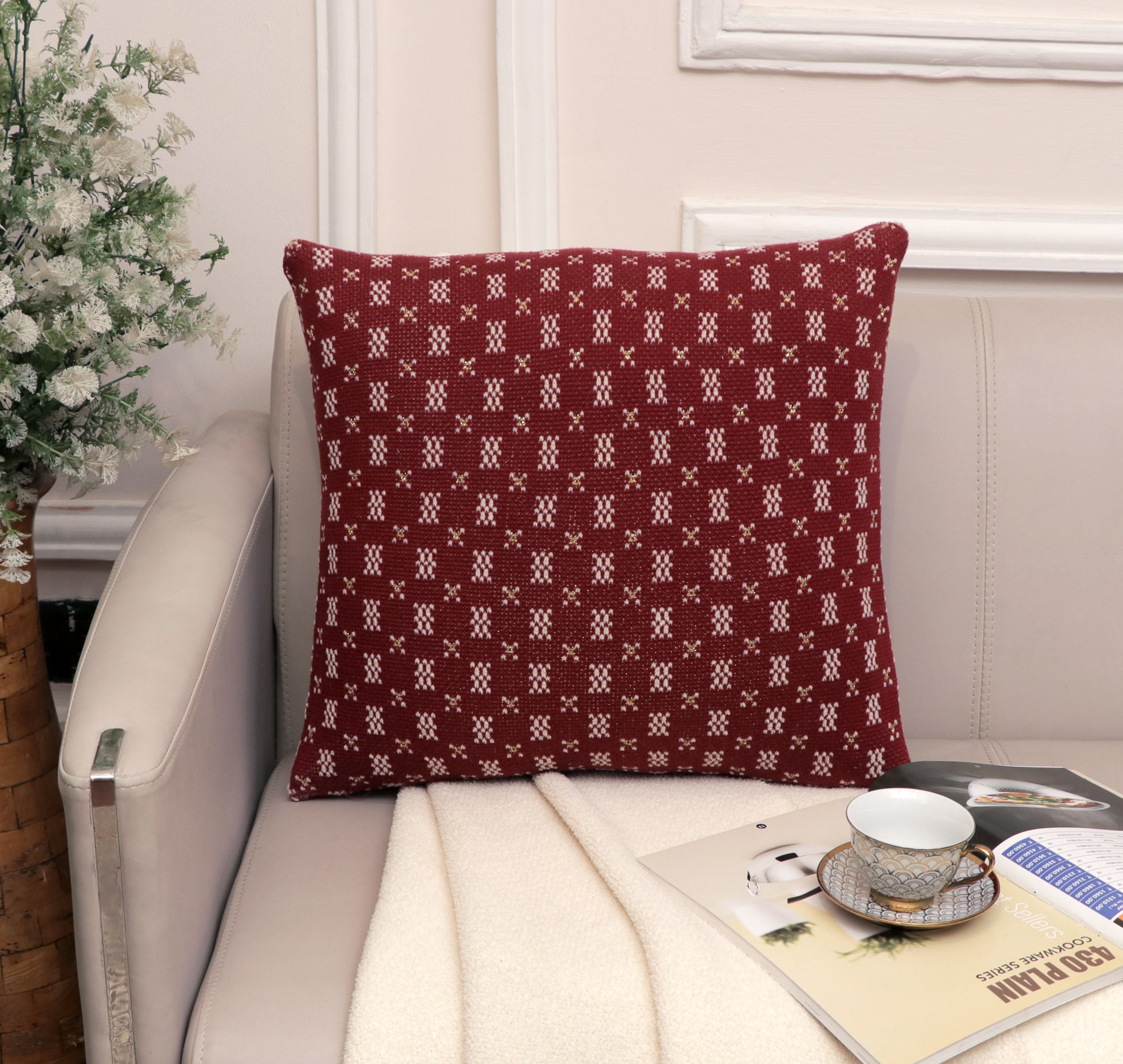 Fifth Element Maroon Knitted Pattern Cushion