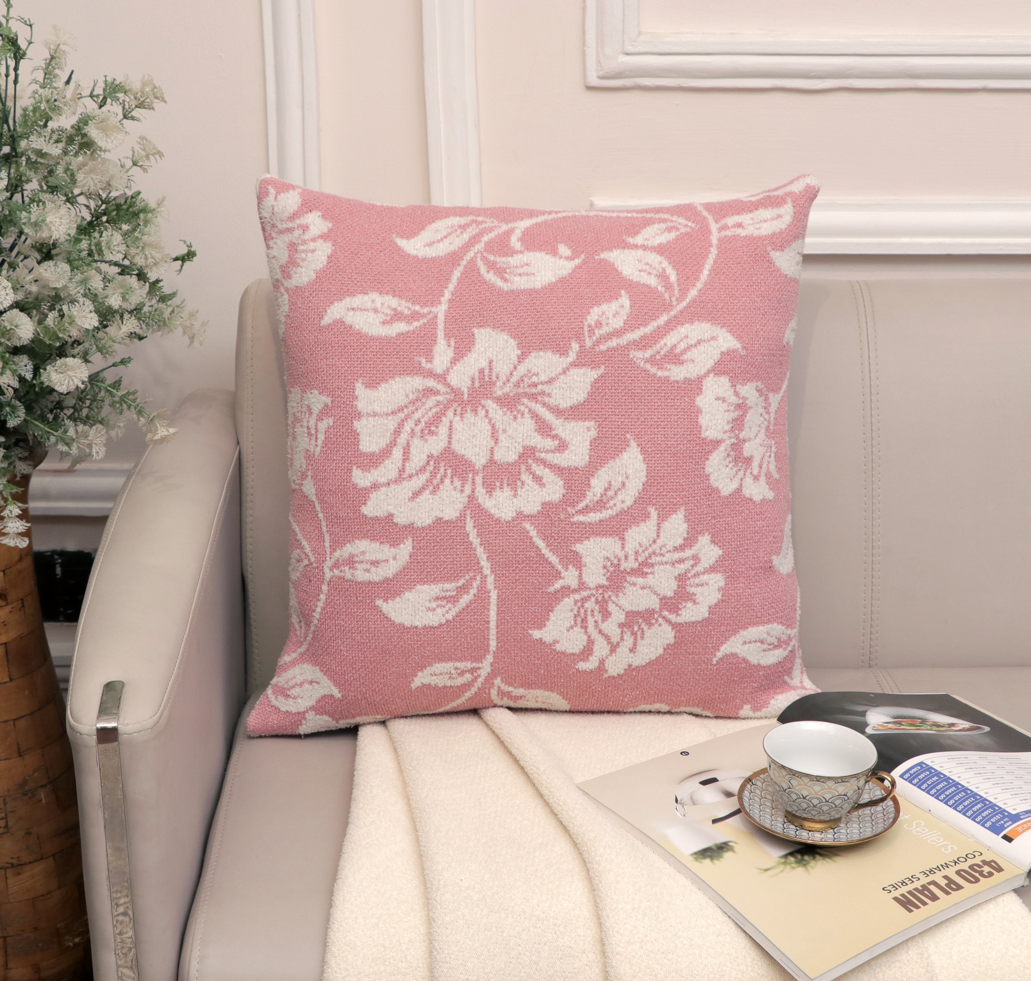 Fifth Element Pink Floral Knitted Cushion