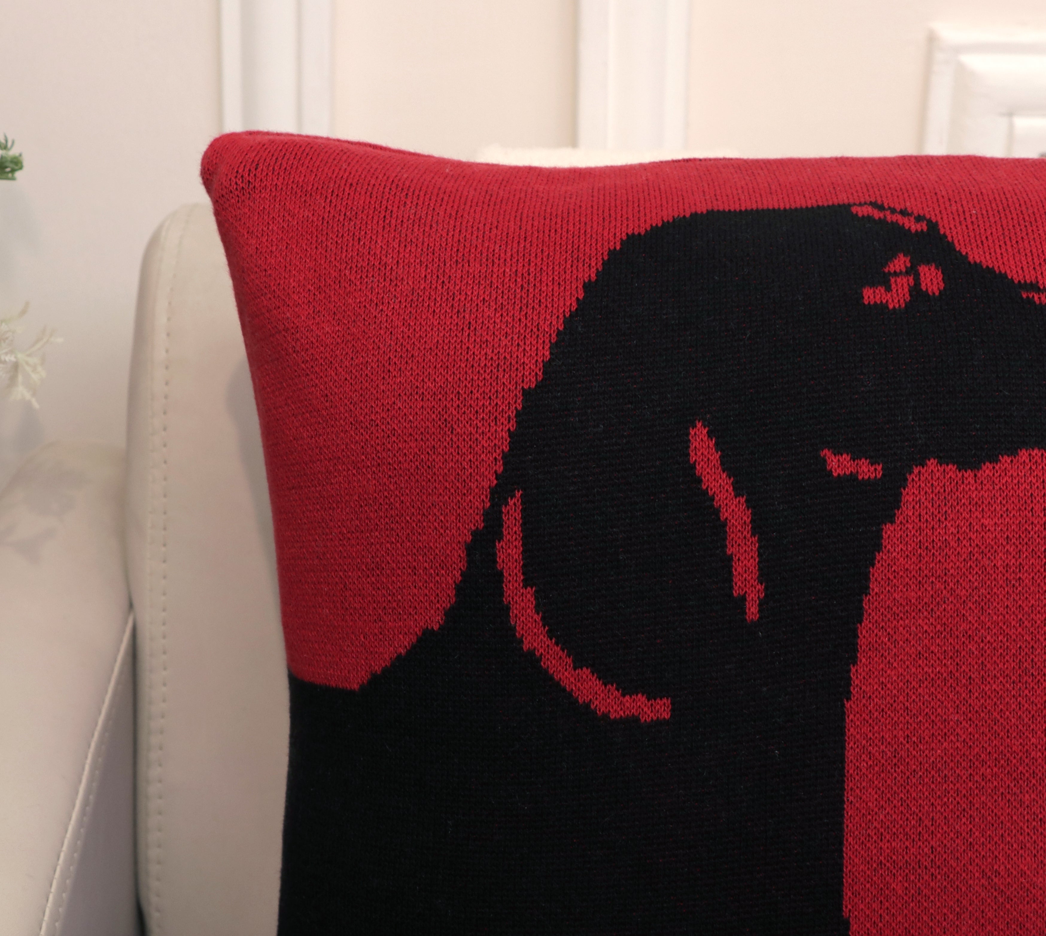 Fifth Element Red & Black Dog Knitted Cushion