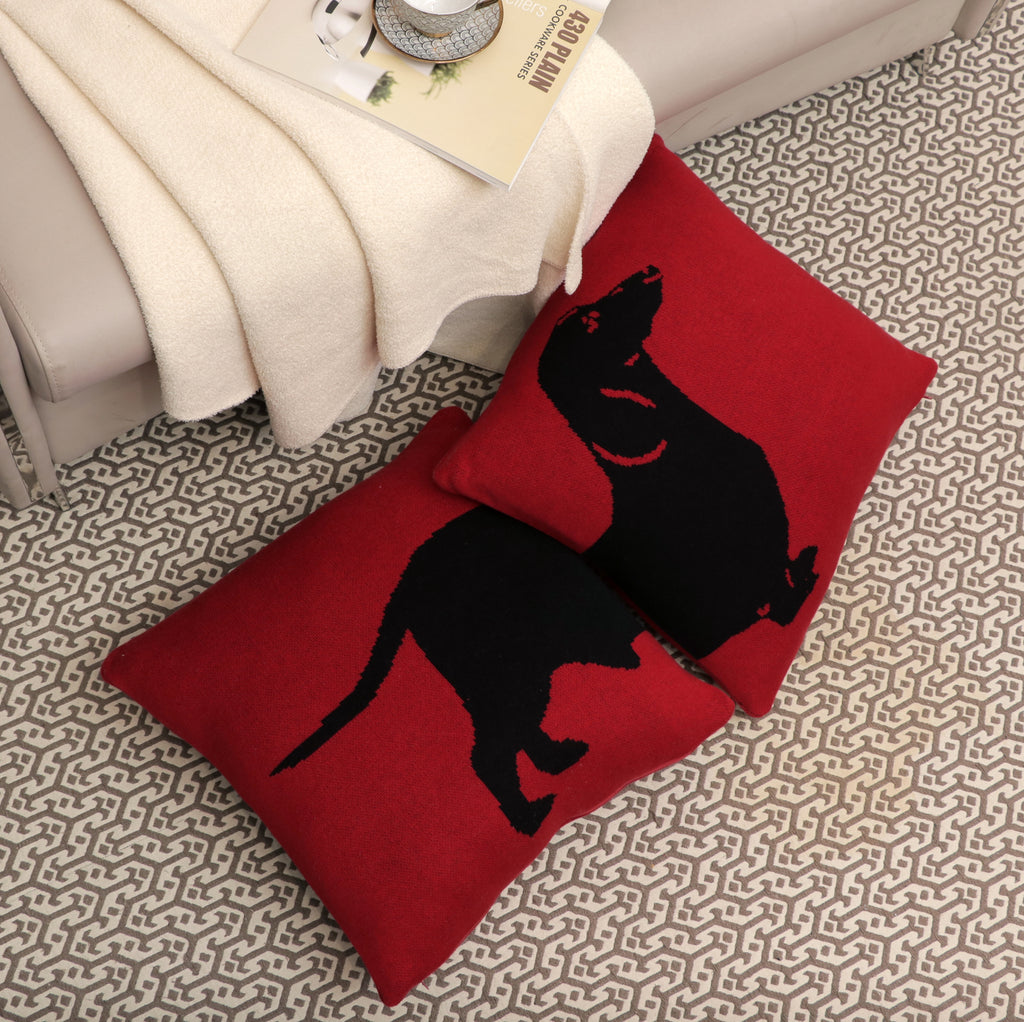 Fifth Element Red & Black Dog Knitted Cushion