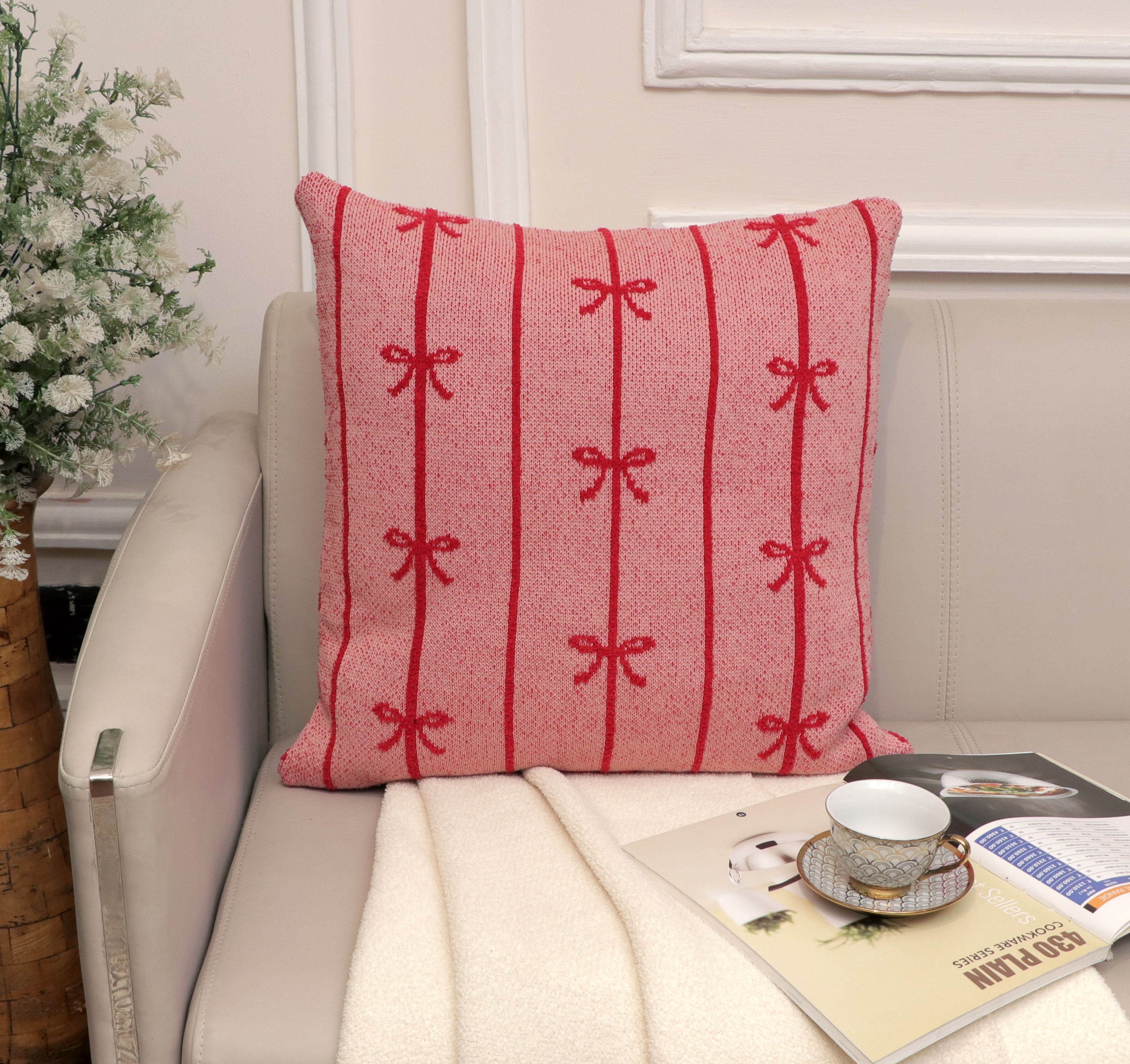 Fifth Element Pink & Red Bow-Pattern Cushion