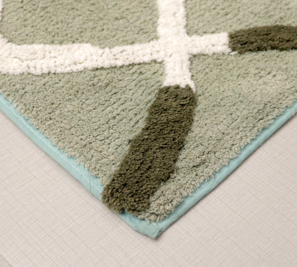 Fifth Element Sage Green Abstract Tufted Bath Mat