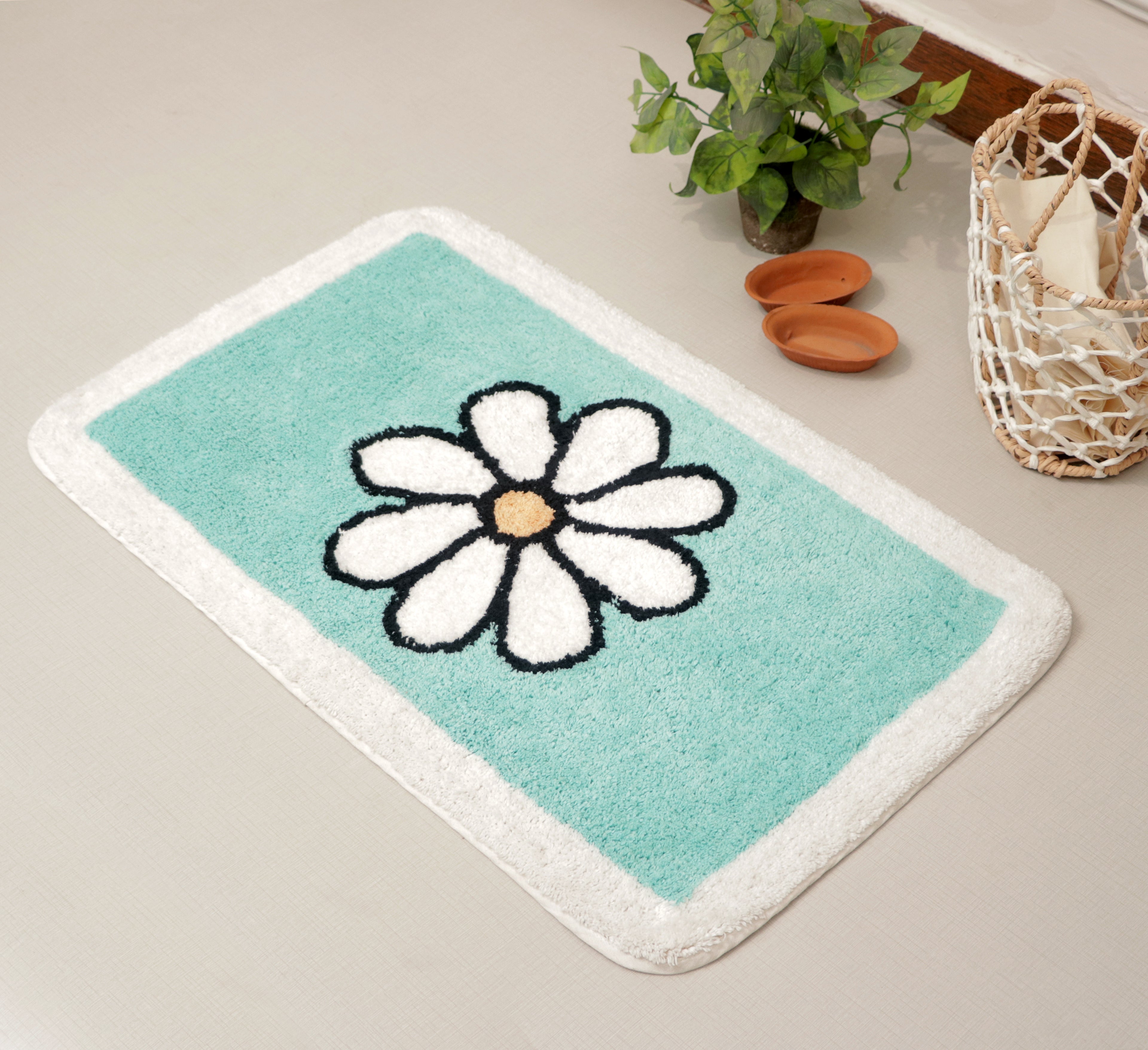 Fifth Element Aqua Daisy Cotton Rug