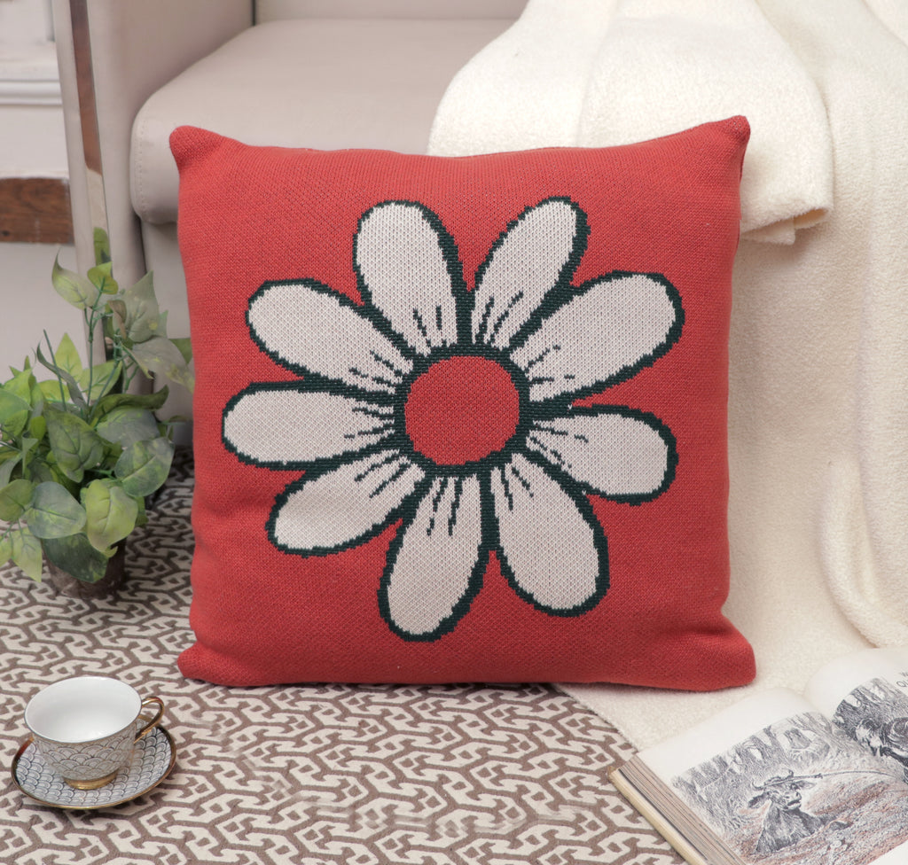 Fifth Element Red Daisy Bloom Knitted Cushion