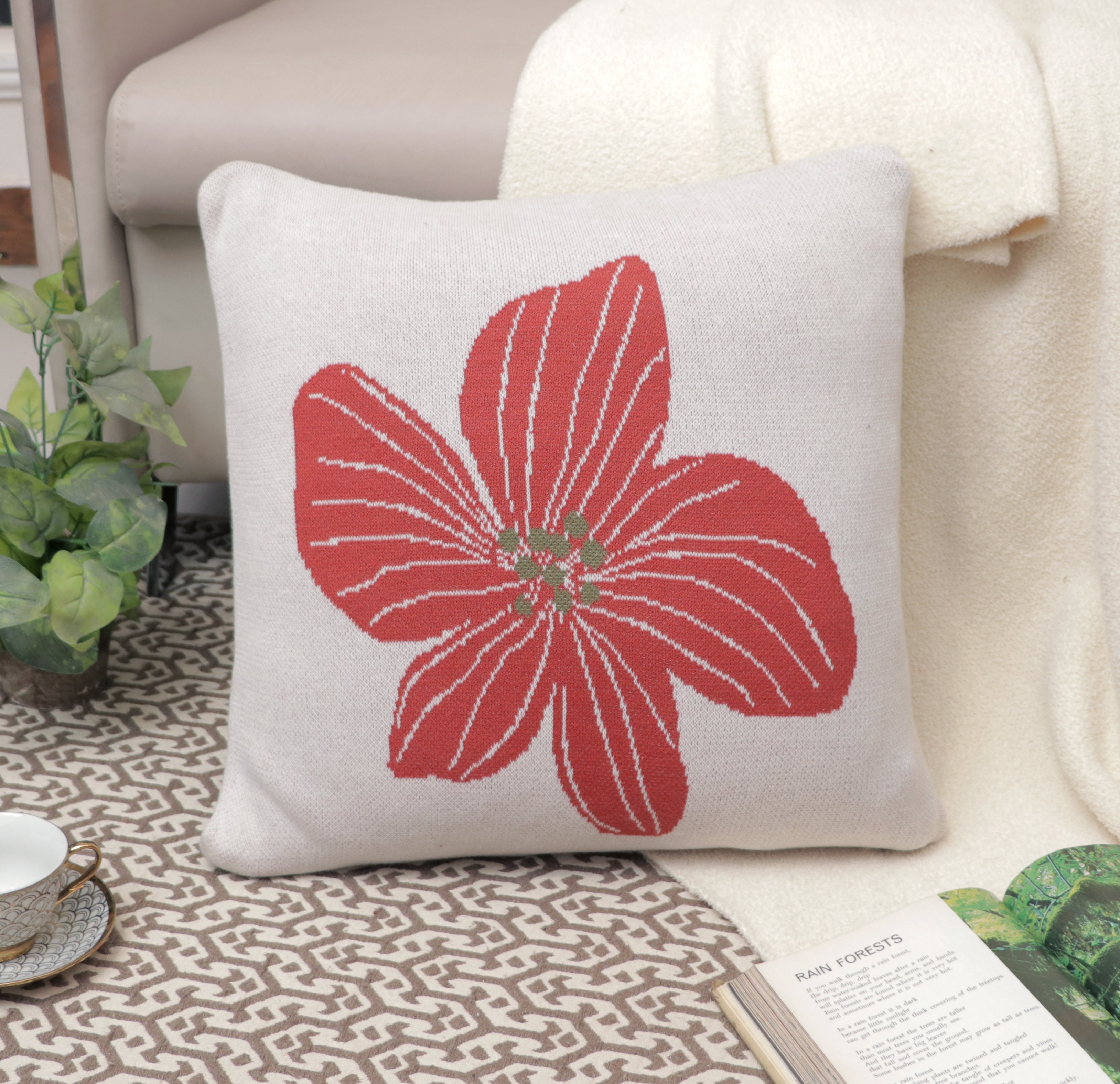 Fifth Element Red Floral Bloom Cushion