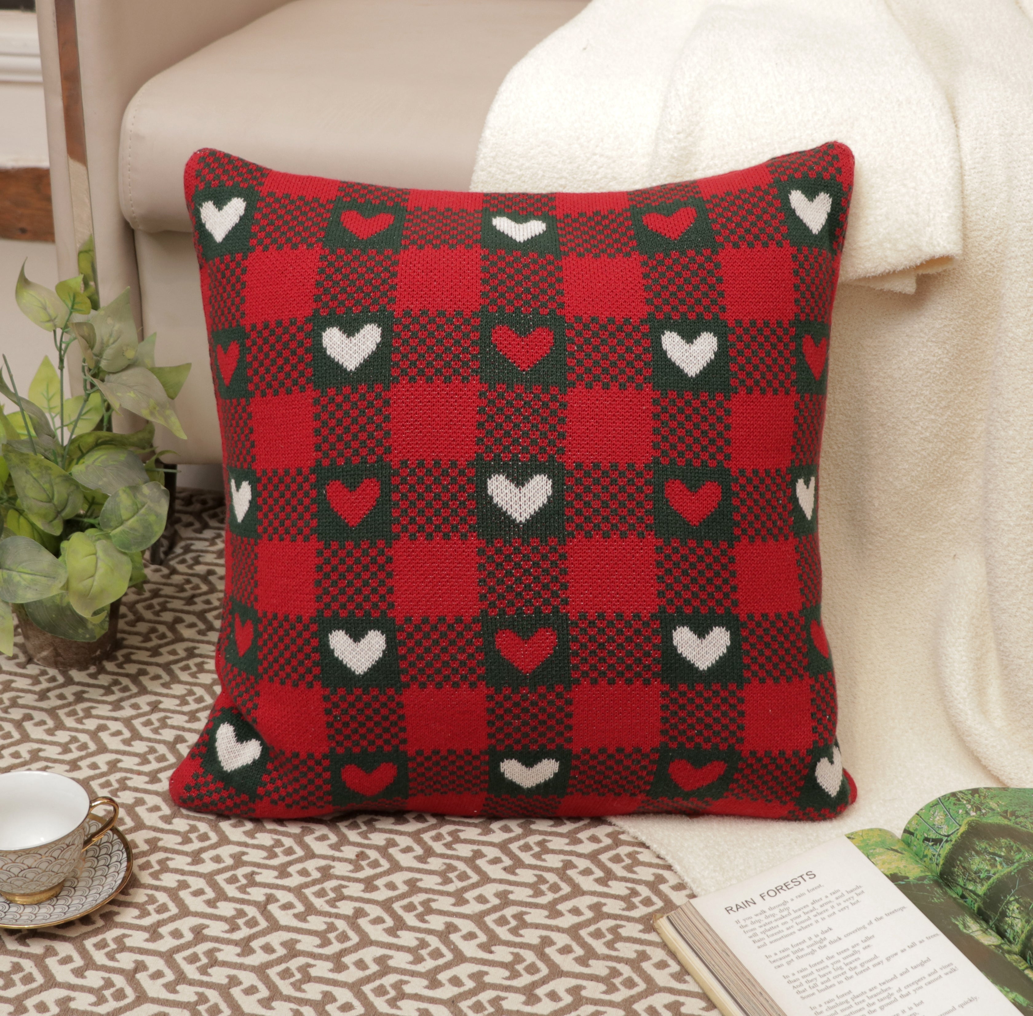 Fifth Element Love & Checks Knitted Cushion