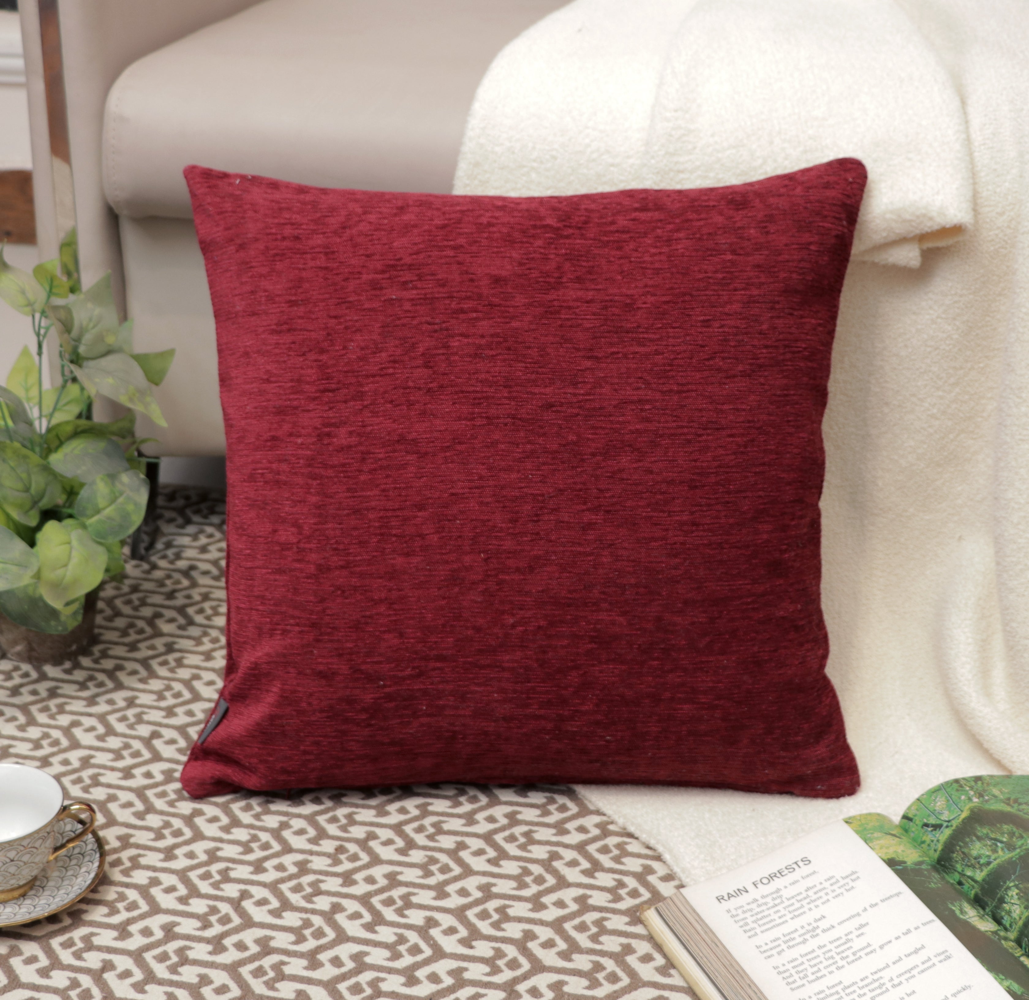 Fifth Element Premium Maroon Solid Cushion