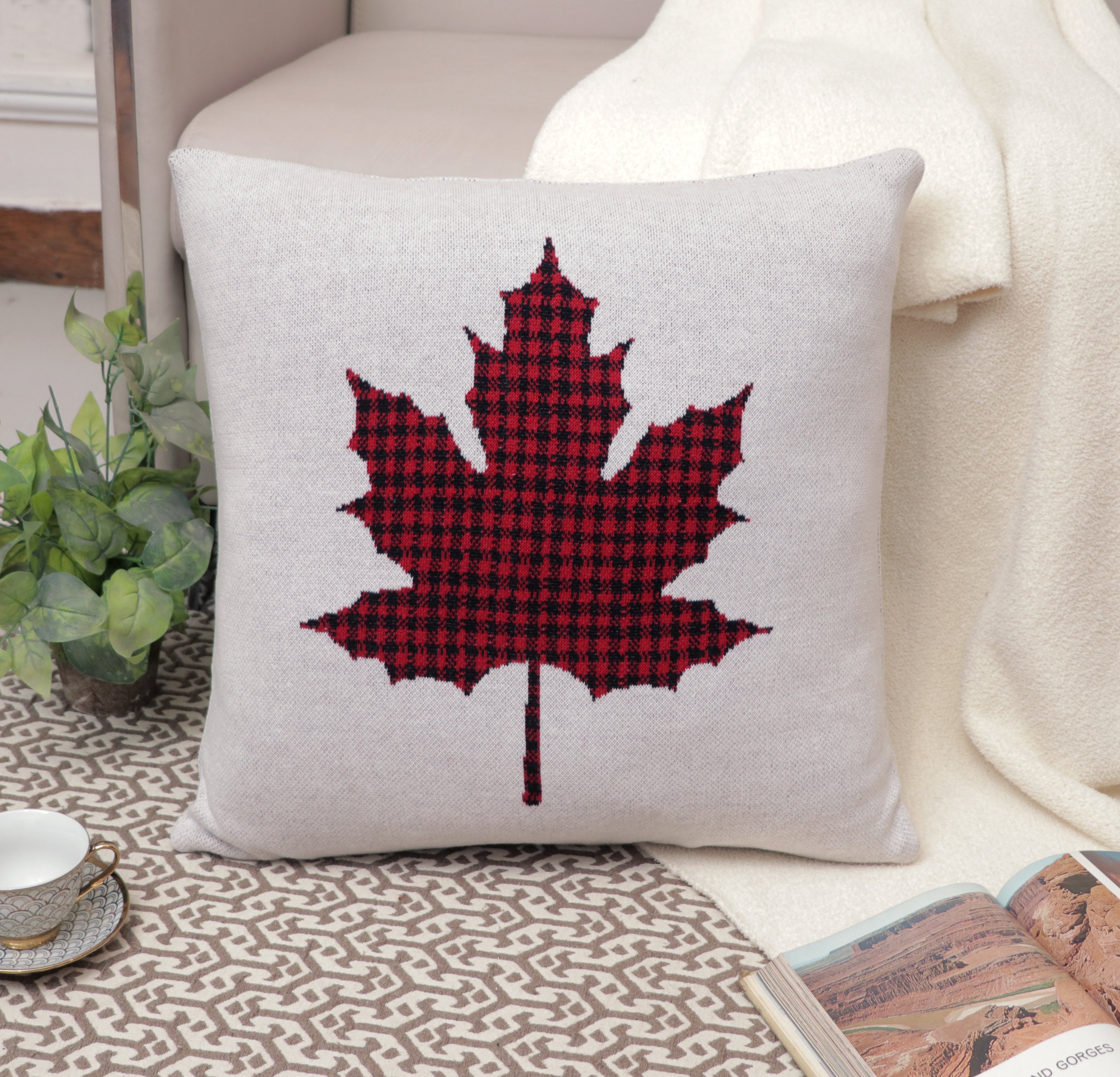 Fifth Element Red Checkered Leaf Cushion
