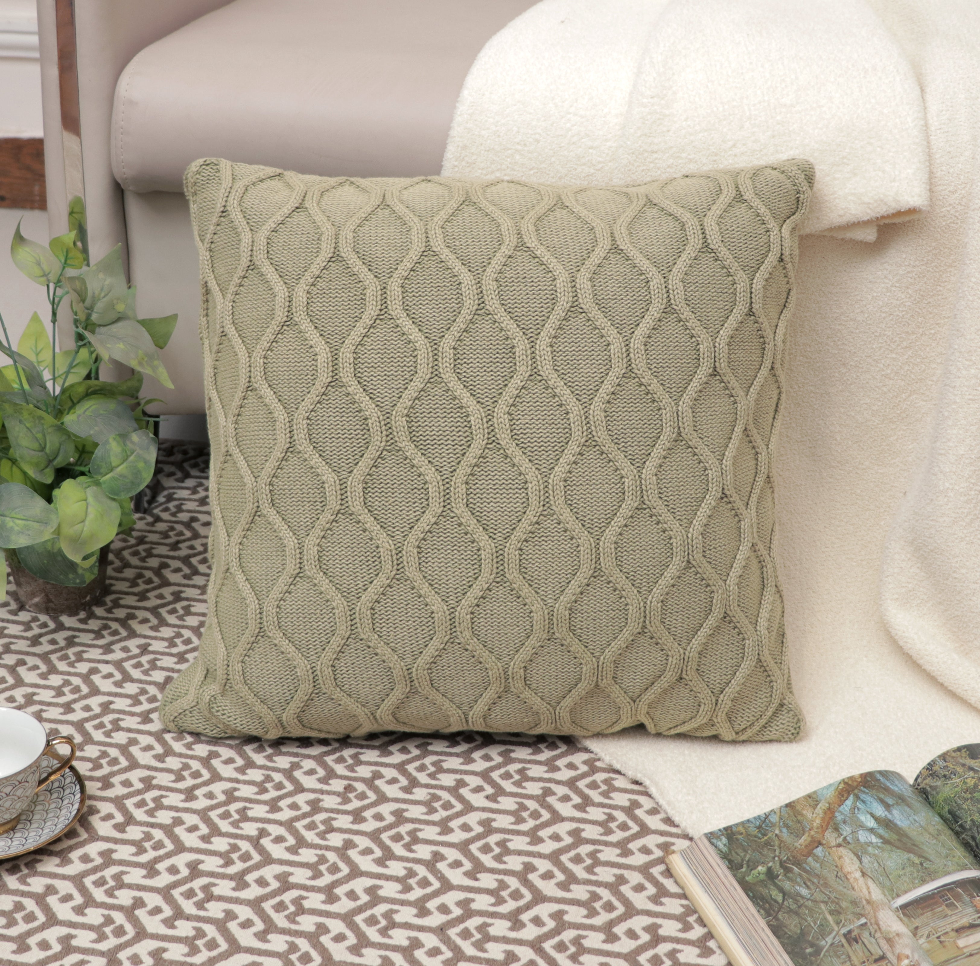 Fifth Element Olive Textured Knit Cushion