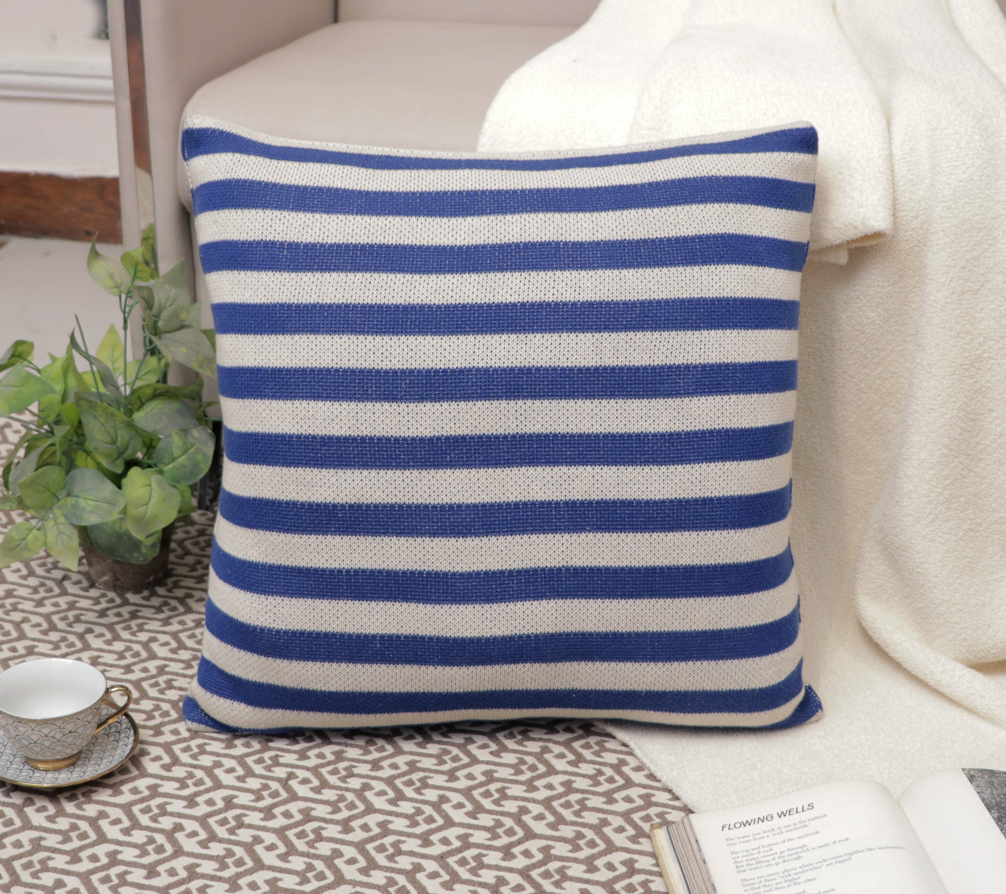 Fifth Element Navy Classic Striped Knitted Cushion