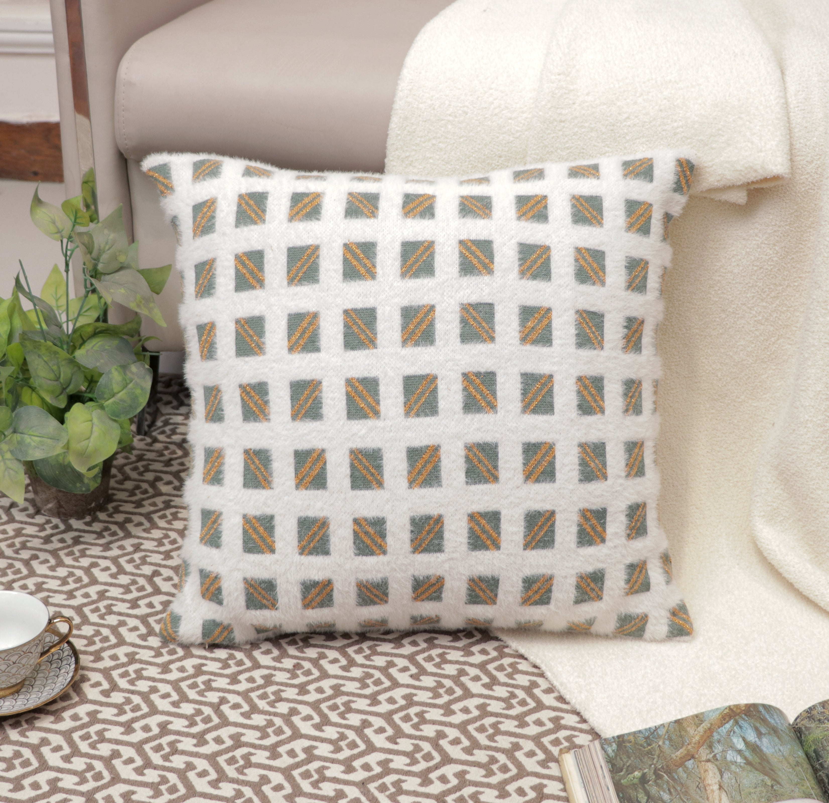 Fifth Element Soft Furry Geometric Cushion